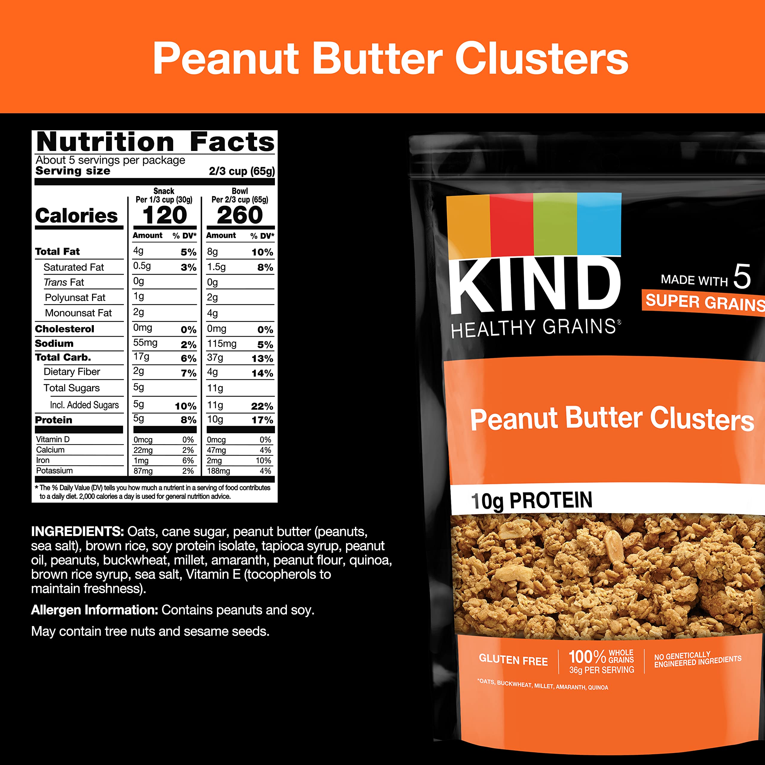 KIND Healthy Grains Peanut Butter Granola Clusters - 11oz (6 Pack) | High Protein (10g) Family Size Snack Mix | Perfect for Breakfast, On-the-Go Snacking & Healthy Office Treats