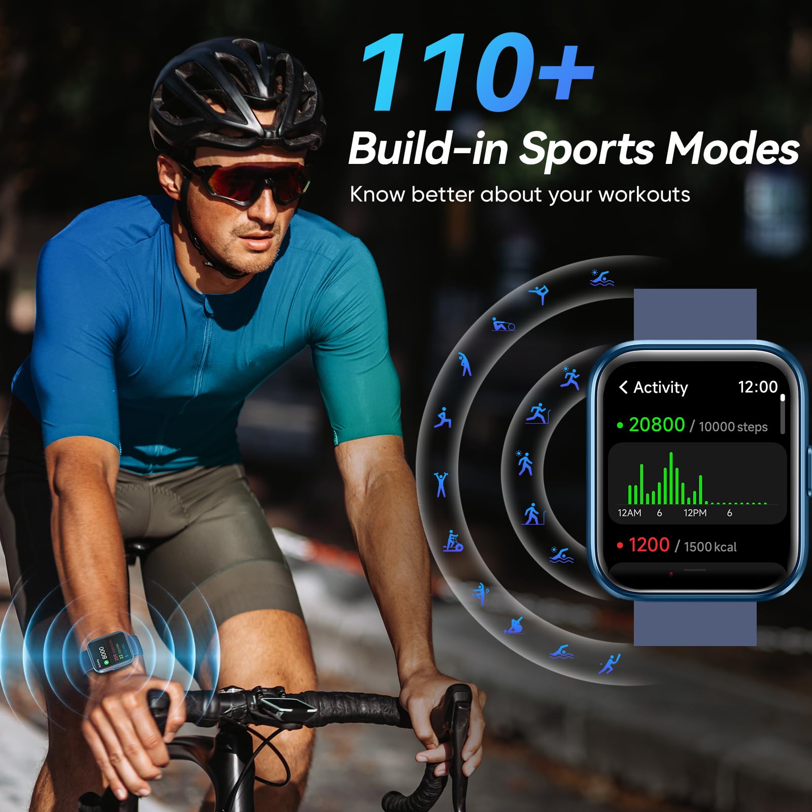 Fitpolo W208 Plus Smart Watch for Women - Compatible with Android & iPhone, Fitness Tracker, Heart Rate Monitor, Sleep Tracking (Dblue+White) - Perfect for Workouts, Running & Daily Activity Tracking