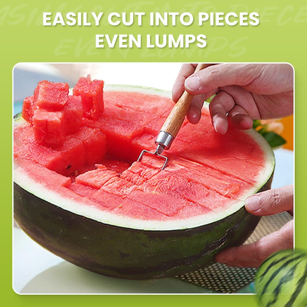 2-in-1 Stainless Steel Fruit Cutter & Watermelon Slicer - Dual Head Kitchen Tool for Watermelons, Pineapples & Fruits - Perfect for Summer BBQs, Picnics & Home Kitchen Use