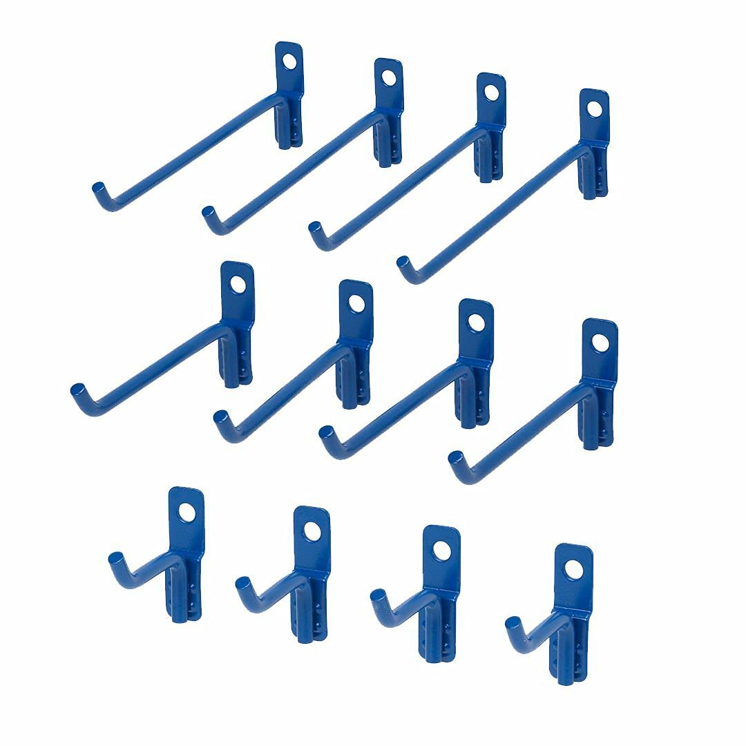 12 Pack Heavy Duty Wire Hooks - Garage Storage & Organization Hooks for Tools, Hoses & Accessories - Perfect for Garage, Shed & Workshop Organization (Blue)