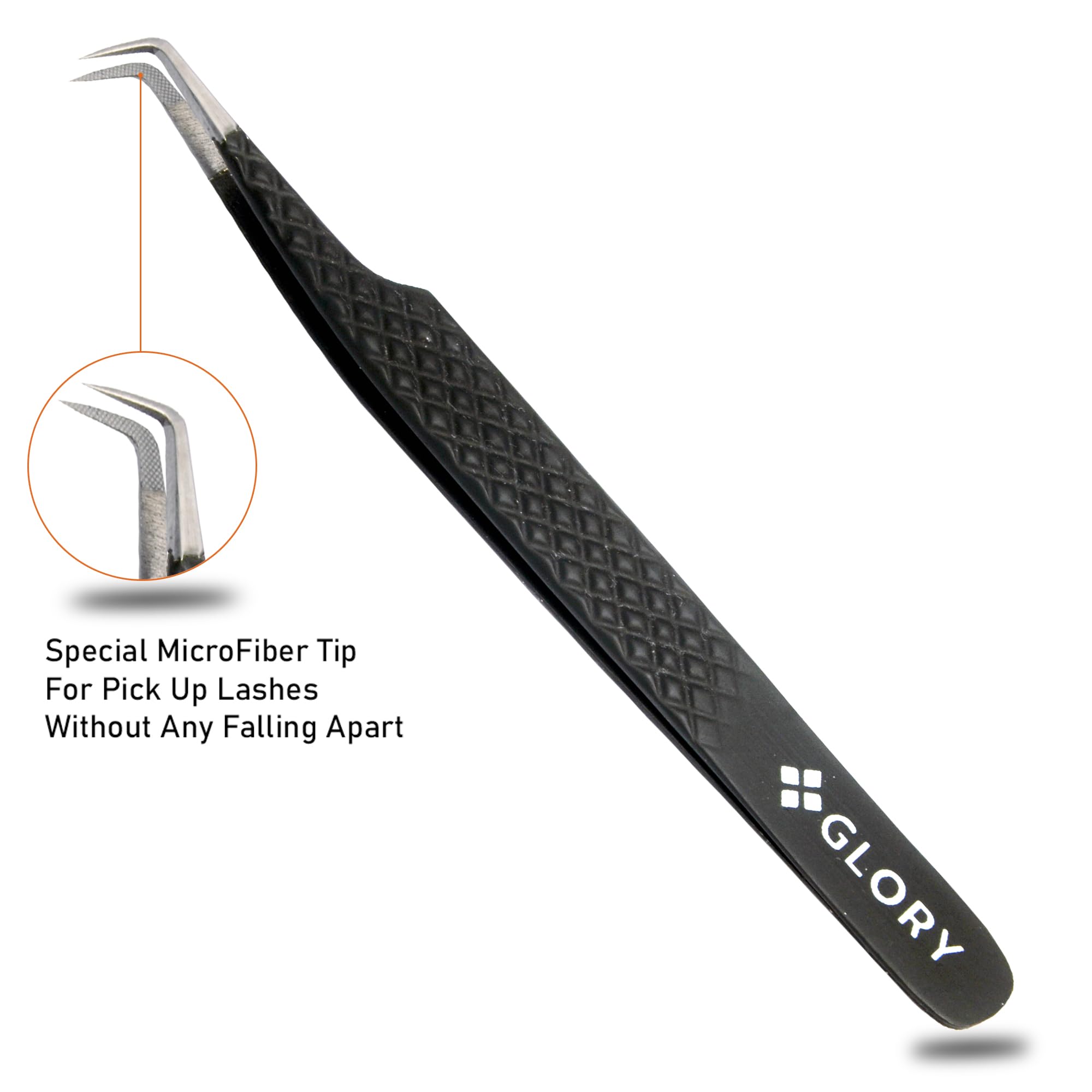 45 Degree & Straight Professional Eyelash Extension Tweezers Set - 2PC Fiber Tip Lash Tweezers with Non-Slip Diamond Grip for High Precision Application - Perfect for Salon, Home Use & Professional Lash Artists