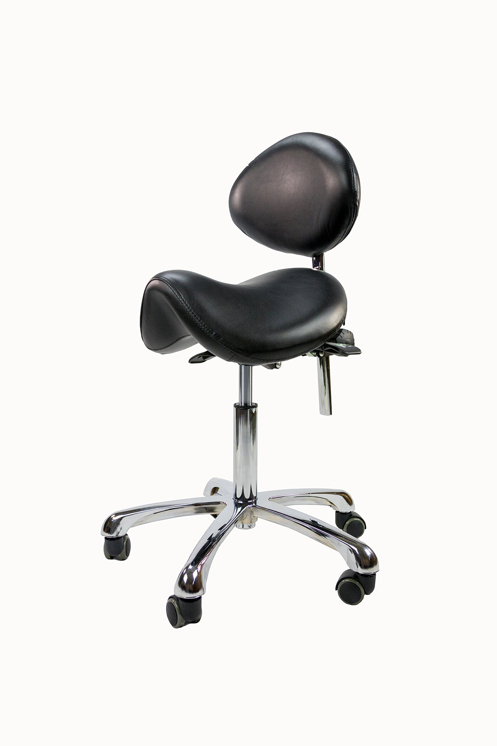 Ergonomic Rolling Stool with Back Support - Adjustable Beauty Salon Stool, Medical Exam Chair, Office & Home Rolling Seat (Black) - Perfect for Hairdressers, Tattoo Artists, Nurses & Home Office Use