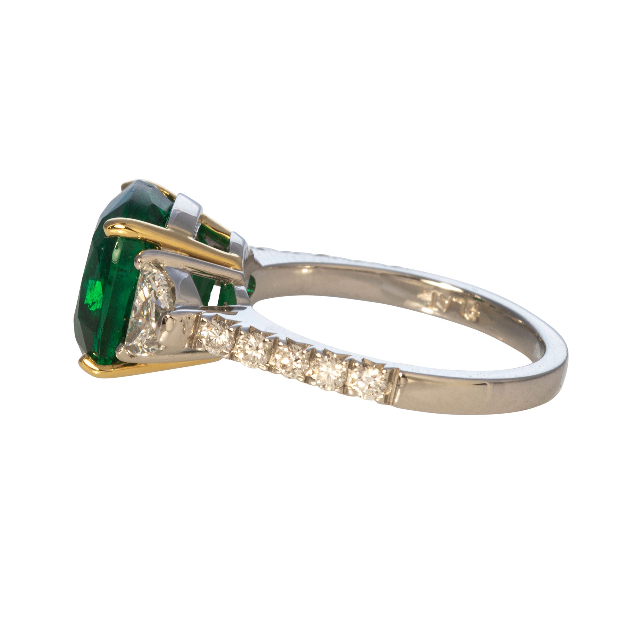 4.96ct Cushion Cut Emerald & Half Moon Diamond 18K Gold Platinum Engagement Ring - Perfect for Wedding, Anniversary & Special Occasions