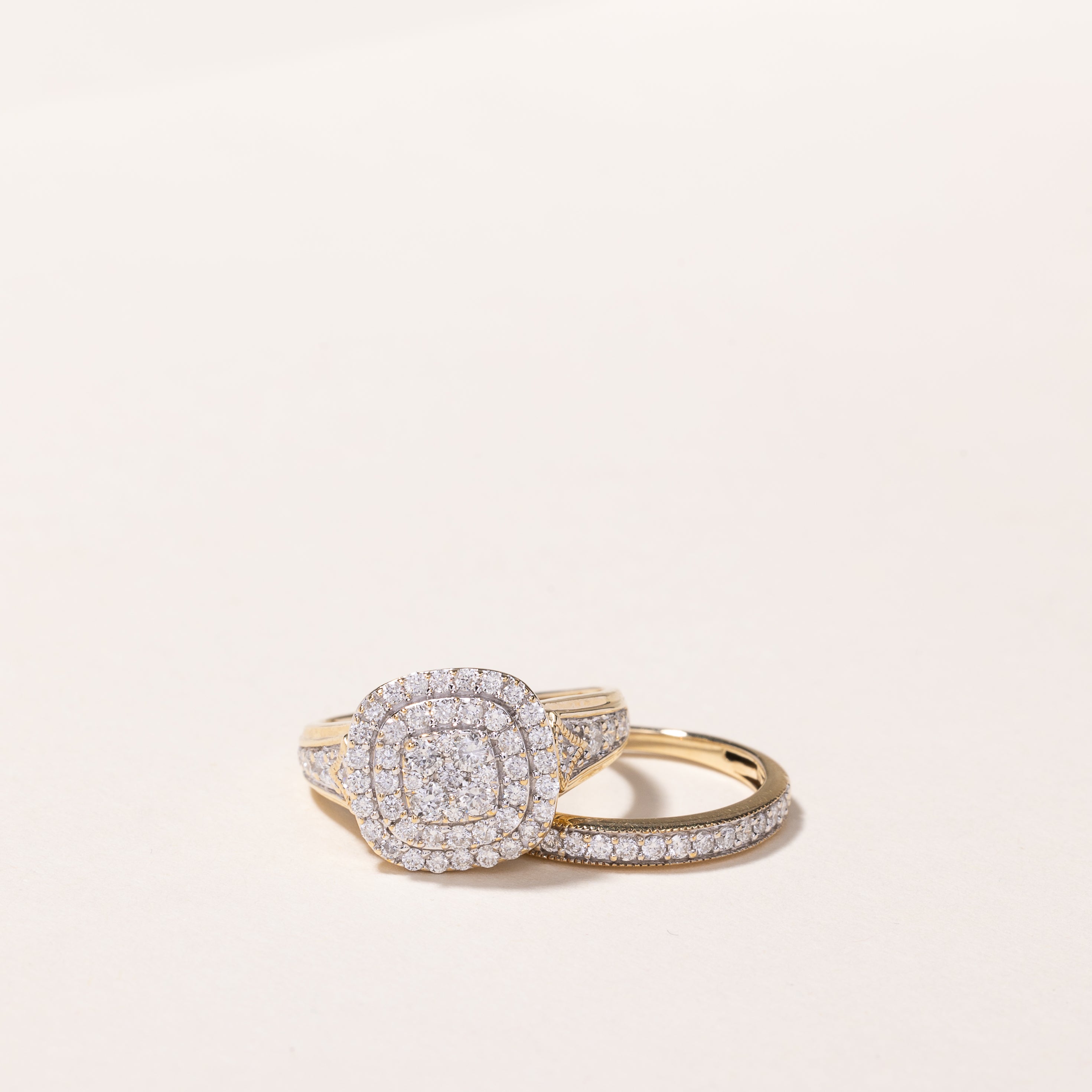 10K Yellow Gold Diamond Wedding Ring Set for Women | 0.95ctw Total Weight | Size 5.5 | Elegant Bridal Jewelry for Engagement, Anniversary & Special Occasions