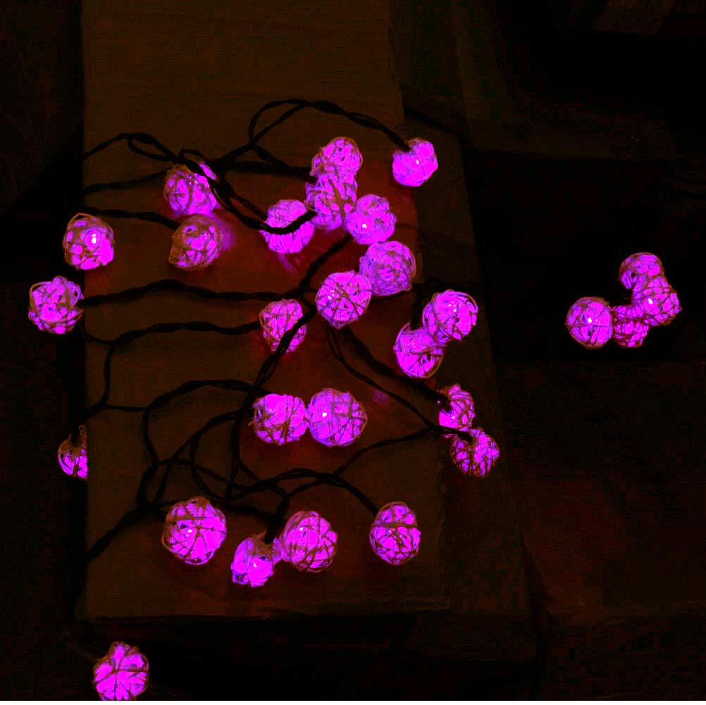 Solar Powered Fairy String Lights - 20FT 30LED Waterproof Rattan Ball Lights for Outdoor Garden, Indoor Christmas Party Decorations | Perfect for Patio, Wedding, Backyard, Holiday & Home Decor (Pink)