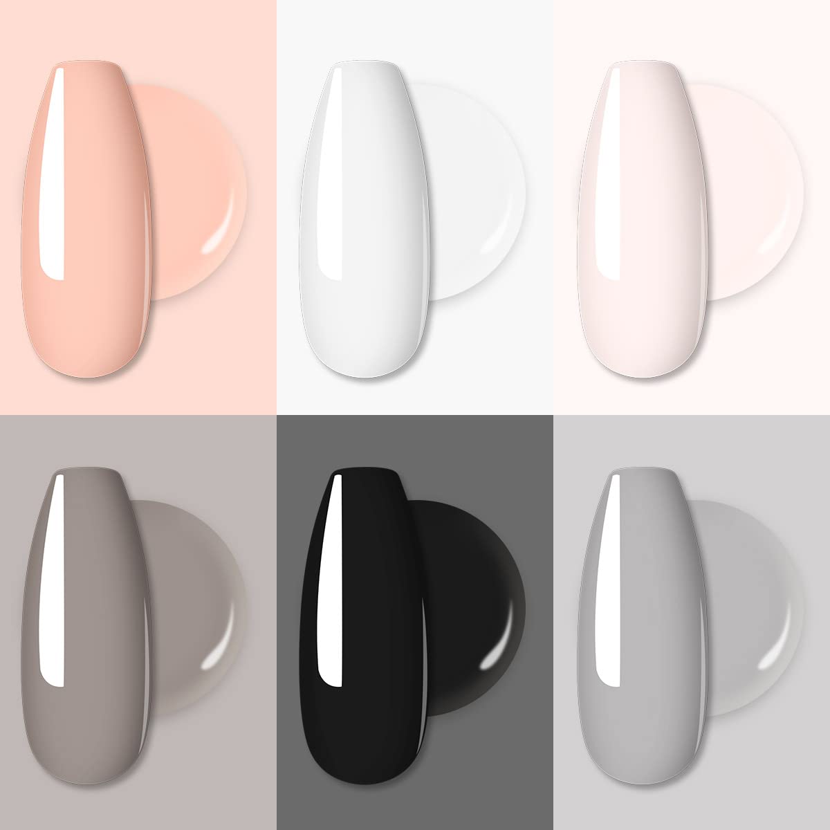 ROSALIND 6 Colors Semi-Permanent Nail Polish Kit - White, Black, Gray UV Gel Polish with Base Coat & Top Coat for Salon & Home Manicure | Perfect for Nail Art, French Tips & DIY Nail Designs