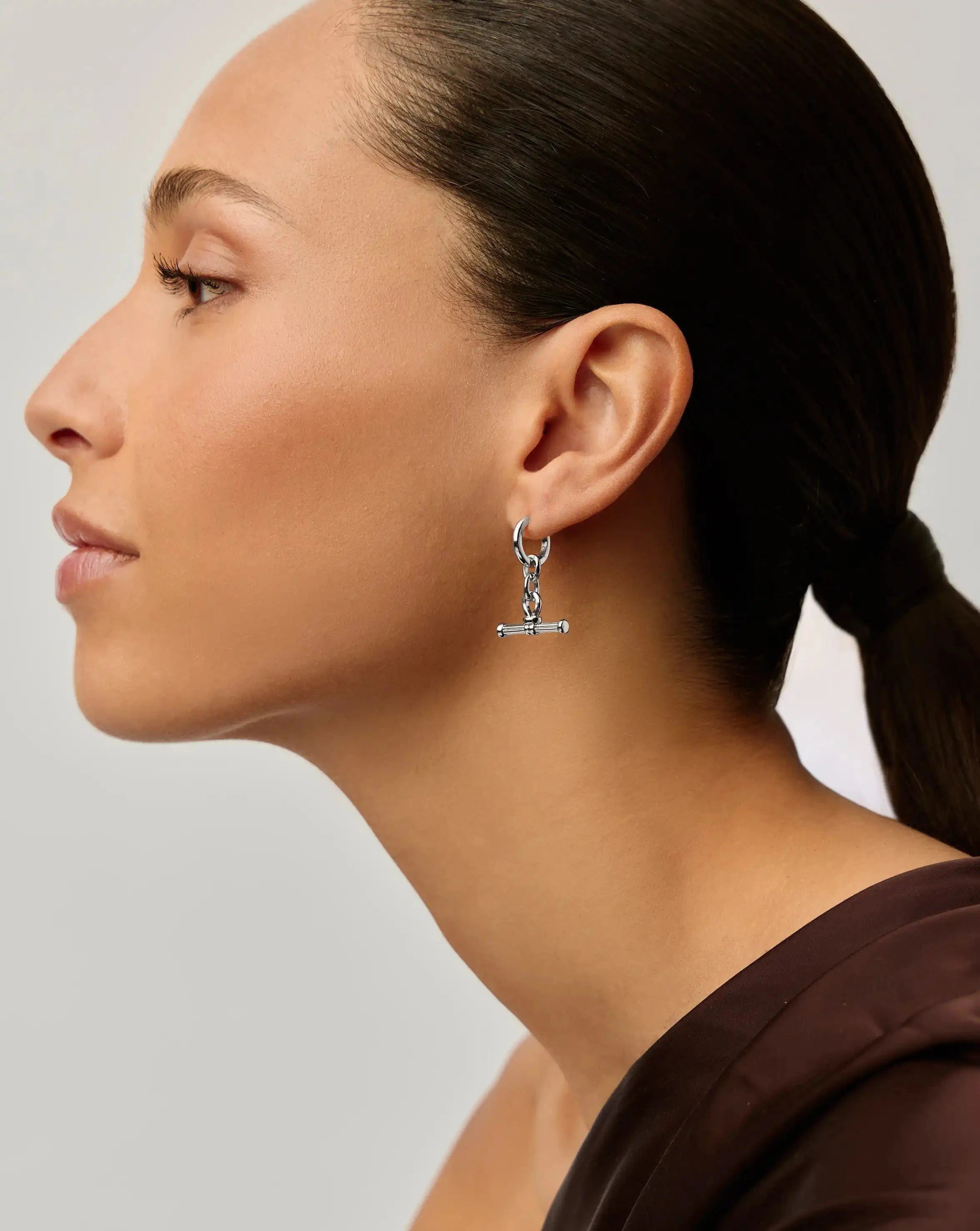 Ridge T Bar Drop Huggie Earrings - Silver Plated Hoop Earrings for Women | Perfect for Everyday Wear, Parties & Special Occasions