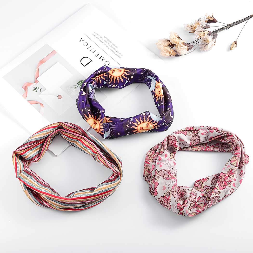 Morebrave Boho Wide Headbands for Women & Girls - Floral Printed Butterfly Yoga Head Wrap, Stylish Elastic Hair Scarf & Spa Shower Accessories (Pack of 3) - Perfect for Yoga, Workouts, Beach Days & Boho Fashion