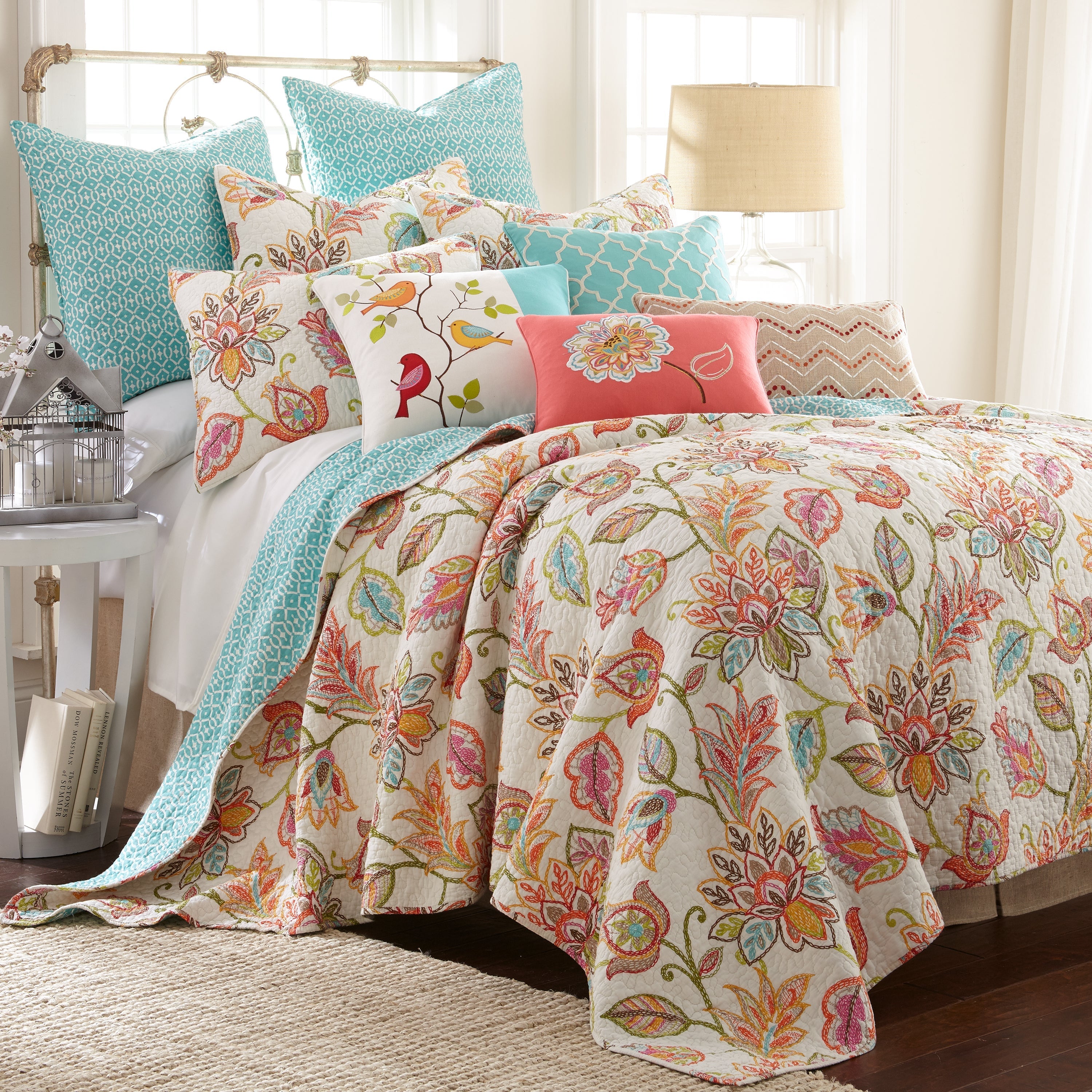 Sophia Floral Applique Decorative Throw Pillow - Elegant Home Decor for Living Room, Bedroom, and Sofa