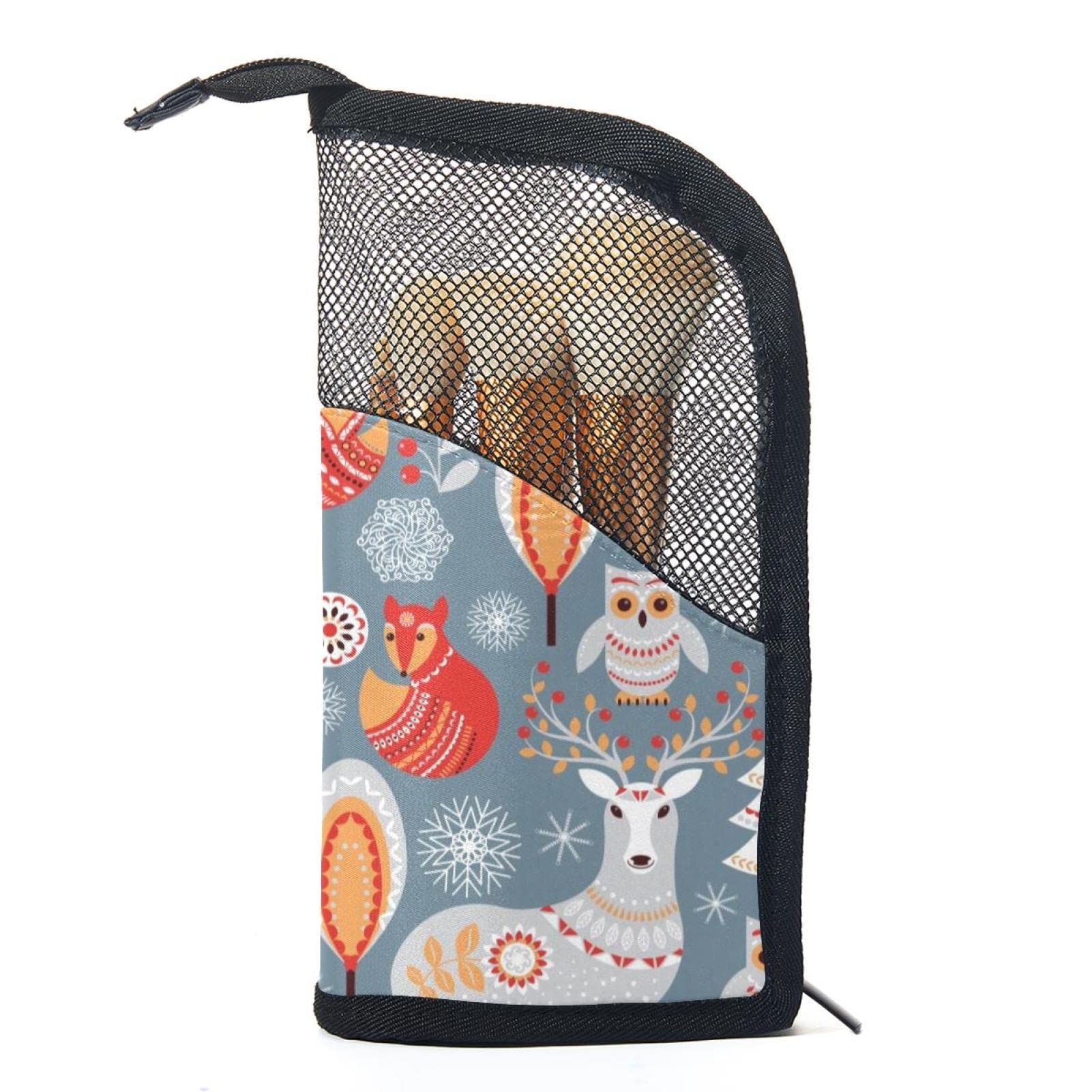 12-Piece Makeup Brush Organizer Bag Set with Deer, Owl & Fox Designs - Portable Cosmetic Brush Holder Case for Travel & Home Vanity Organization