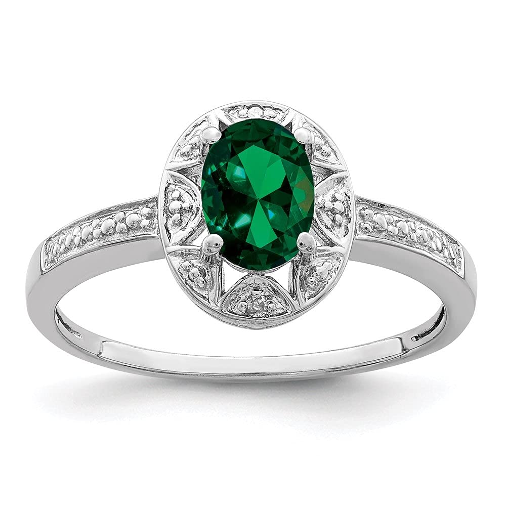 Diamond2Deal 925 Sterling Silver Ring for Women with 0.01ct Diamond & Emerald - Elegant Jewelry Gift for Anniversary, Engagement, or Special Occasions