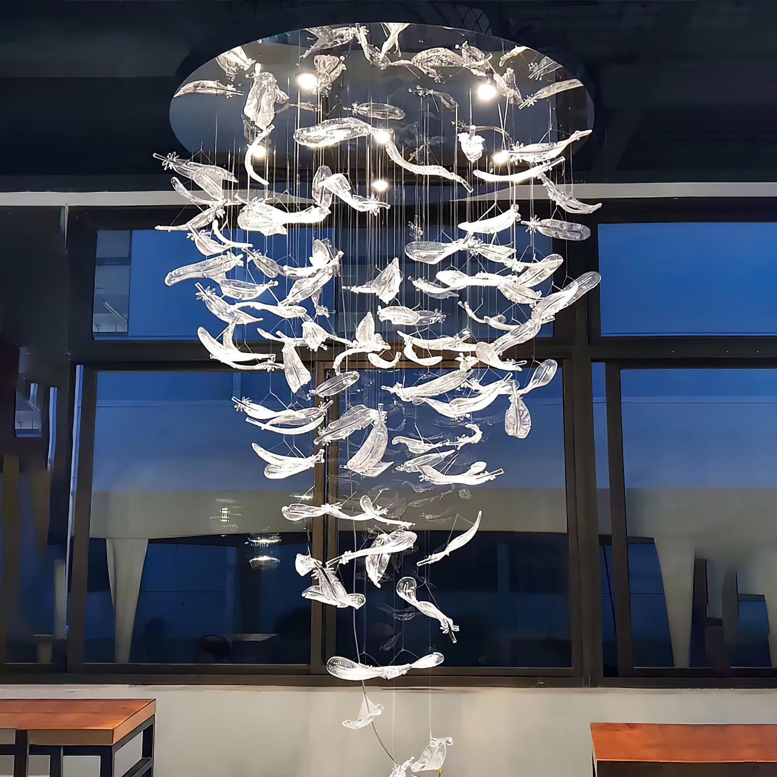 Elegant Glass Feather Chandelier - Modern Crystal Ceiling Light Fixture for Dining Room, Bedroom, or Living Room Decor