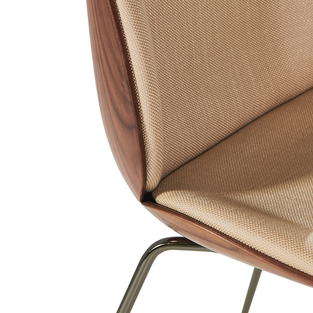 Modern Beetle Dining Chair with Front Upholstery & Conic Base - 3D Veneer Shell Design for Kitchen, Dining Room, or Office Space