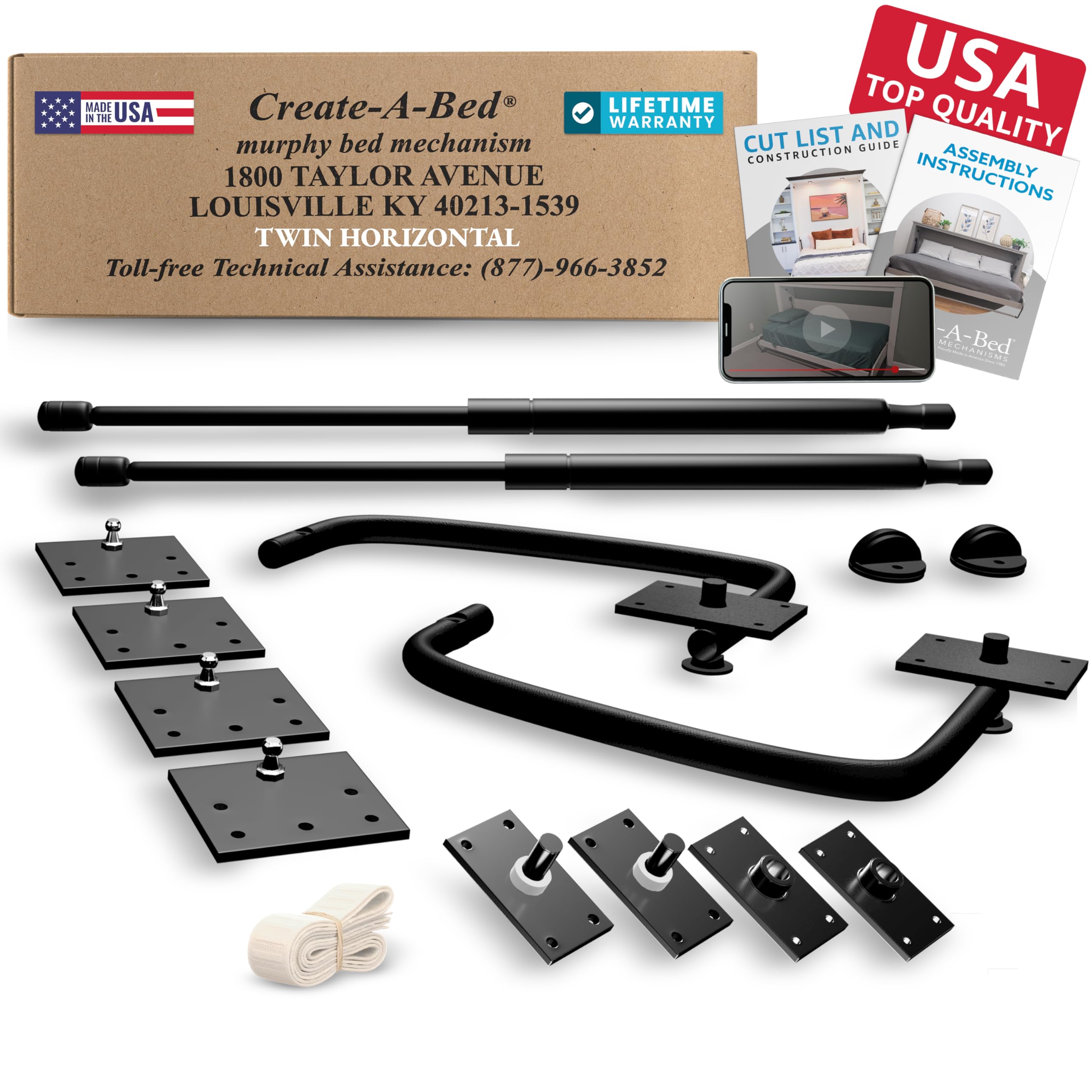 Create-A-Bed Twin Size Deluxe Murphy Bed Kit - Horizontal Wall Mount Folding Bed with Easy Installation - Perfect for Small Apartments, Guest Rooms & Home Offices