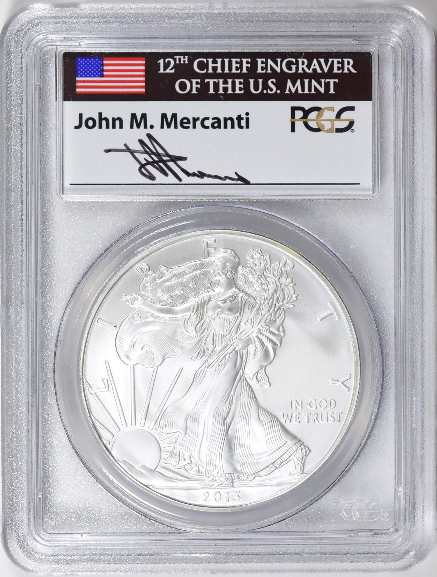 2013 $1 Silver Eagle First Strike PCGS MS-70 (Mercanti Signed Flag Label) - Rare Collectible Coin for Investment & Gifts | Perfect for Coin Collectors, Investors & Special Occasions