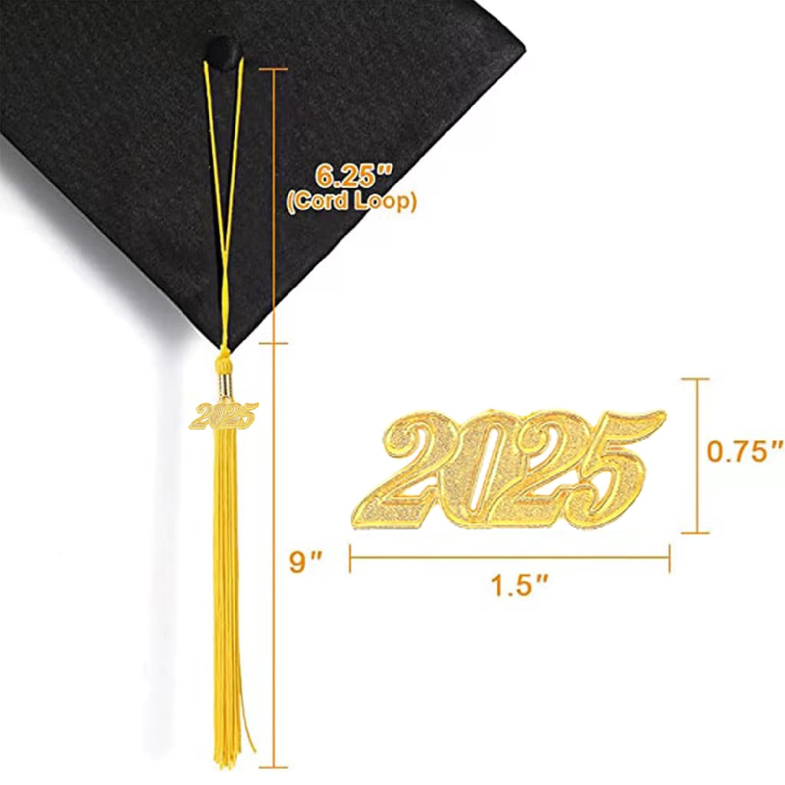 2025 Gold Graduation Tassel - 9 Inch Elegant Tassel with 2025 Year Charm for High School & College Graduation Ceremony, Commencement, Photo Props and Keepsake