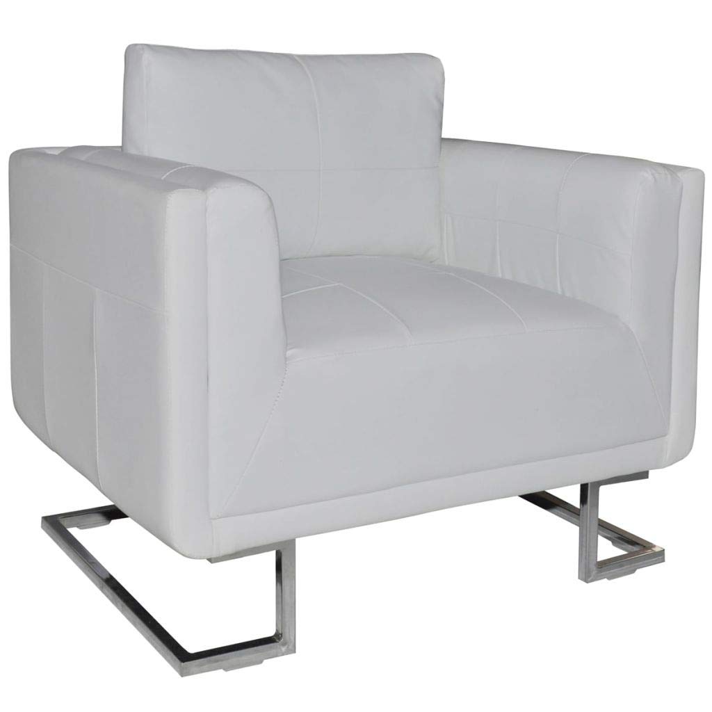 Modern Cube Armchair with Chrome Feet & Wooden Frame - Contemporary Club Chair for Living Room, Bedroom, Office - Stylish Accent Sofa Chair for Lounge, Reading Corner & Small Spaces