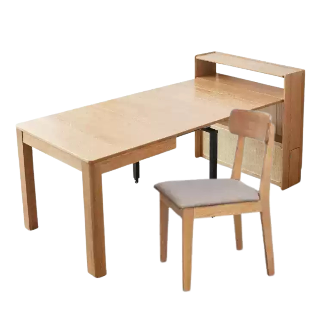 (42.2-80.1)x33.1x37.8 inch / (107.2-203.4)x84x96 сm / Natural Wood Color / dining table + four chairs(chestnut brown)