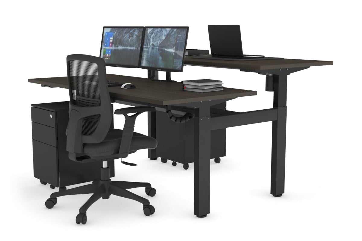 Adjustable 2-Person H Bench Workstation - Black Frame [1400L x 700W] for Office, Home, or Co-Working Spaces - Ergonomic Height Adjustment for Comfortable Seating