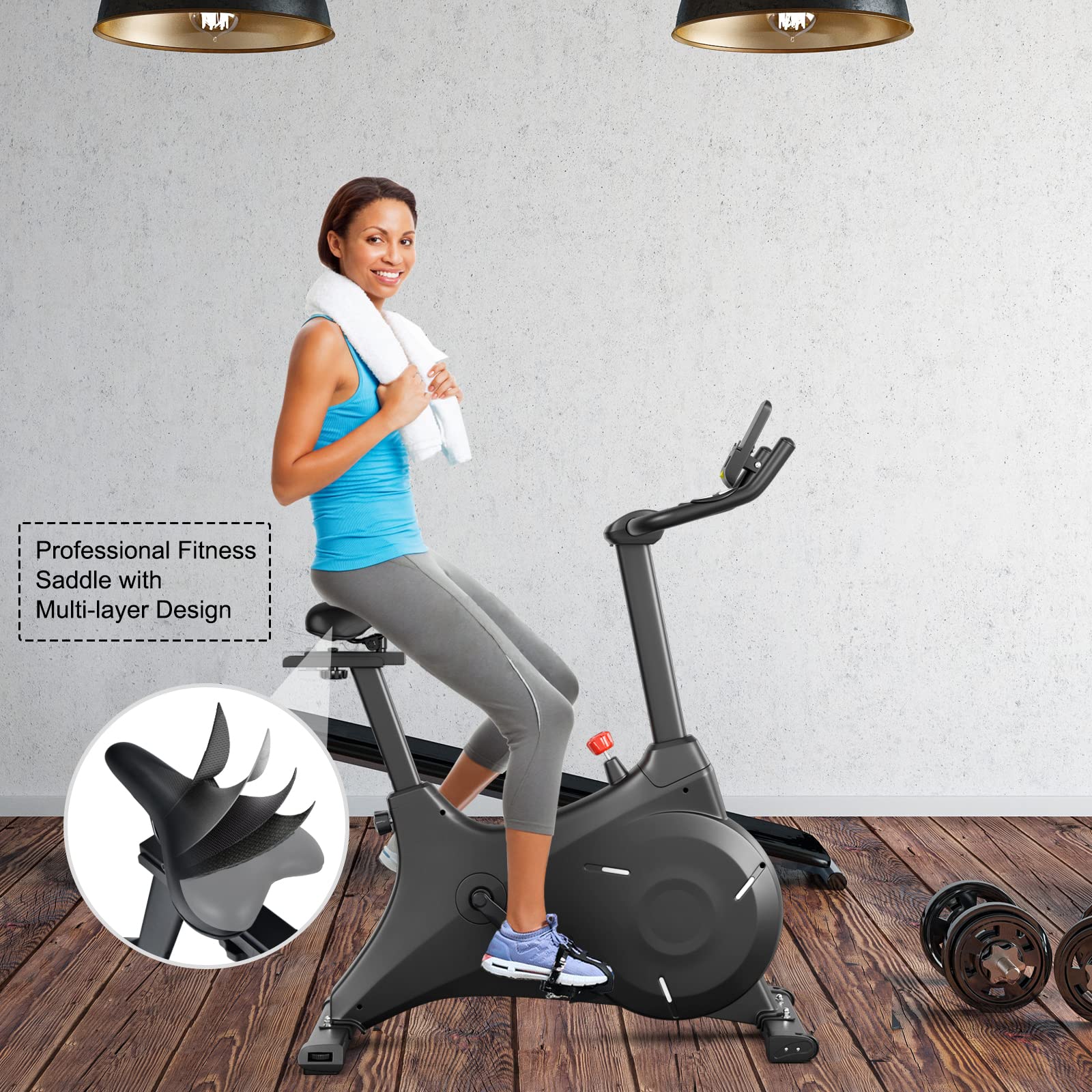 Goplus Magnetic Exercise Bike for Home Gym - Stationary Bike with Adjustable Magnetic Resistance, Safe Flywheel, Comfortable Seat Cushion, LCD Monitor & Phone Holder - Perfect for Indoor Cycling, Cardio Workout & Home Fitness Training