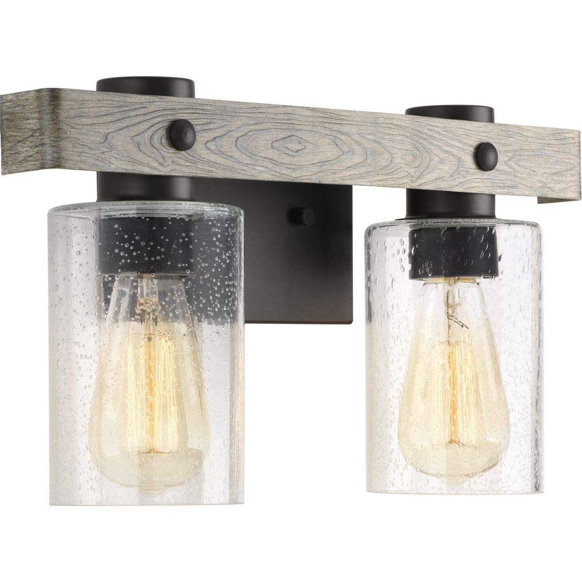 Progress Lighting Gulliver Collection 2-Light Coastal Bath Vanity Light with Clear Seeded Glass in Graphite Finish - Perfect for Beach House Bathrooms and Coastal Style Decor