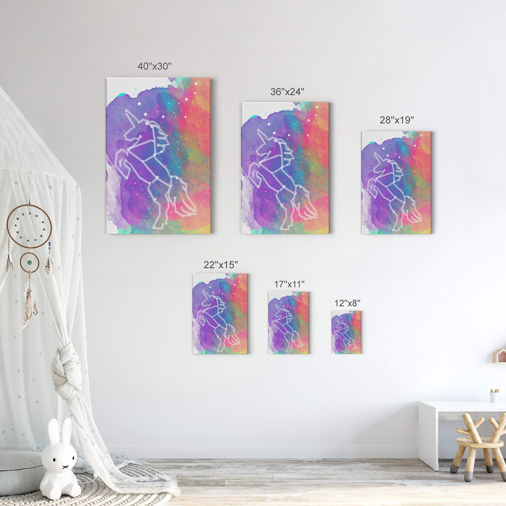 Cute Unicorn Wall Art Canvas Print Set - 2 Panels (36x24 inches) - Wishing on a Star Quote - Nursery Decor, Kids Room Decor, Baby Room Decor - Ready to Hang - Made in USA - Perfect for Bedrooms, Playrooms & Gift Giving