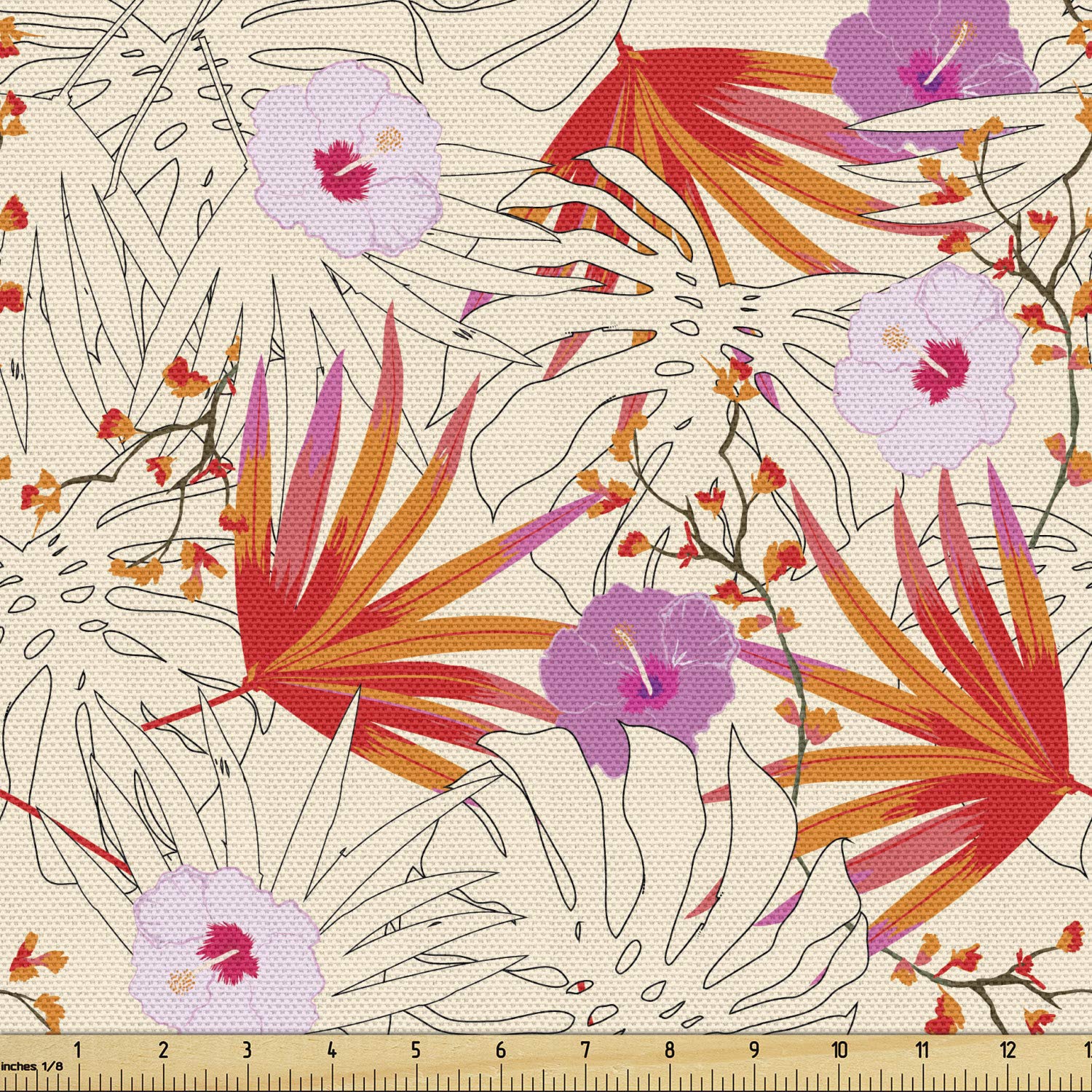 Ambesonne Forest Fabric by The Yard - Abstract Exotic Leaves & Hibiscus Flowers Print, Decorative Upholstery Fabric for Sofa, Curtains, Pillows (10 Yards, Multicolor) | Perfect for Home Decor, DIY Projects & Crafting