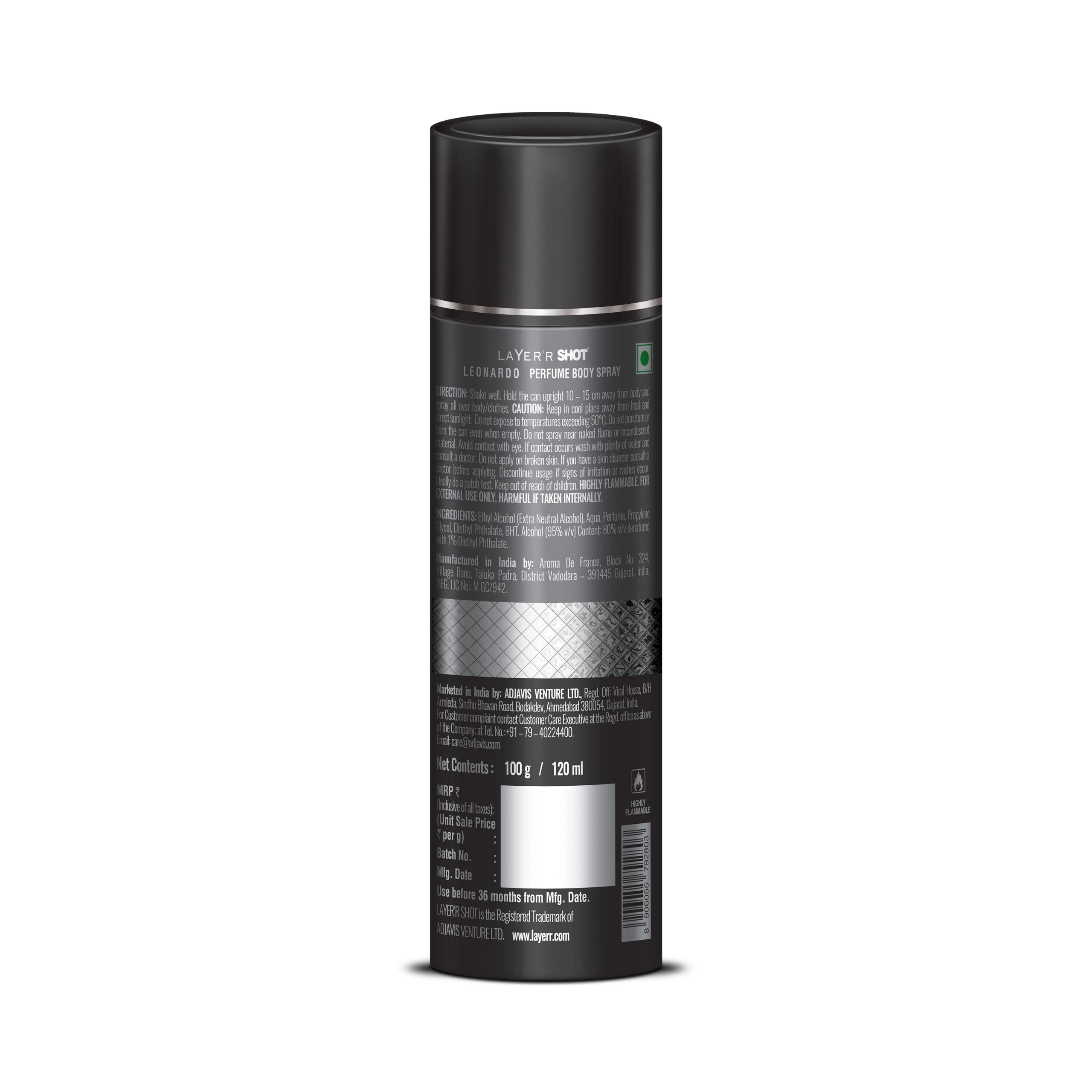 Layer'r Shot Leonardo Men's Body Spray - 120ml | Long Lasting Premium Exotic Fragrance for Men | Cologne Gift Set for Him | Perfect for Office, Gym, Parties & Date Nights | Fresh Scent for Daily Use & Special Occasions