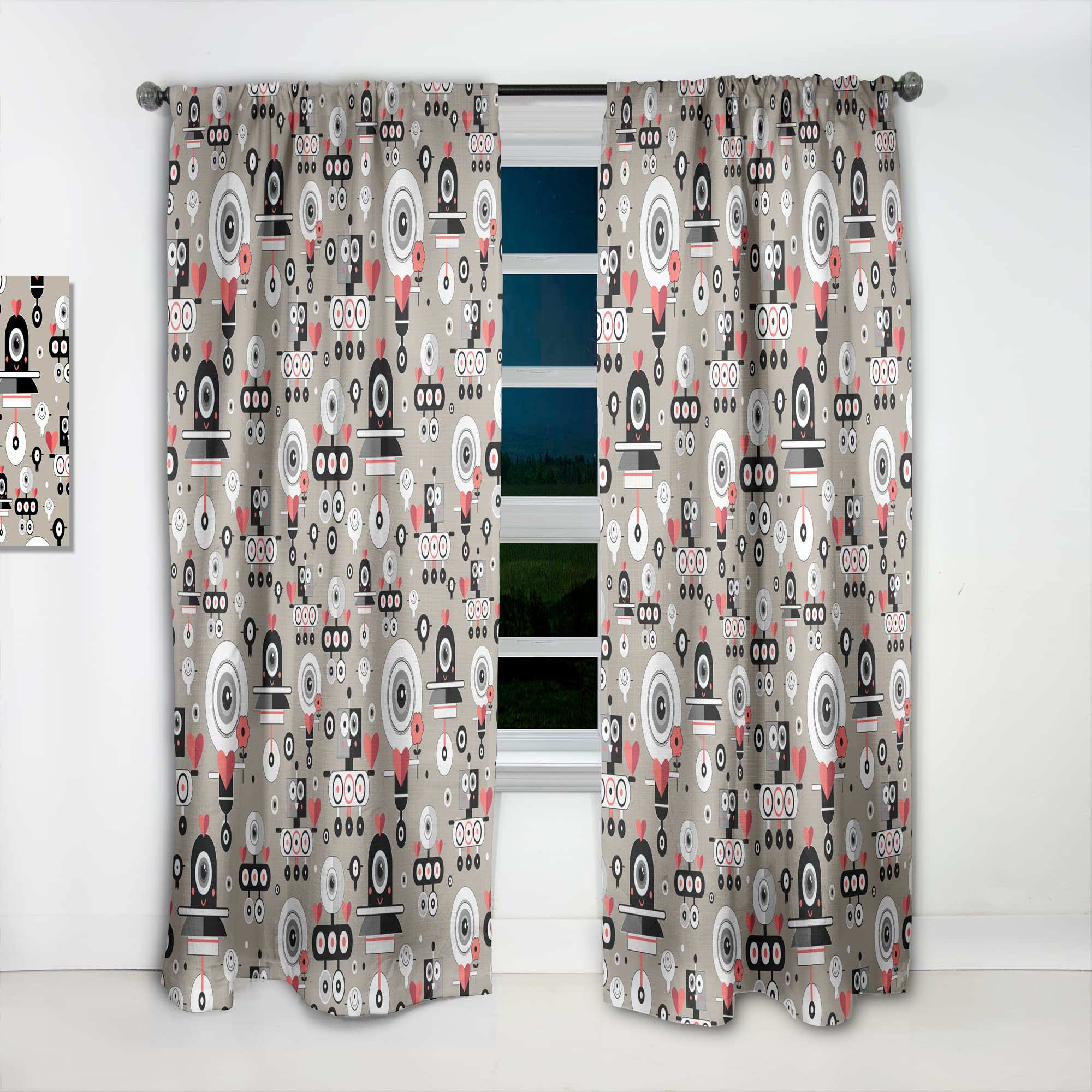 DesignQ Thermal Insulated Blackout Curtains - Fun Robot Lovers Pattern for Bedroom & Living Room - Single Panel 52x95 Inches - Perfect for Kids Room, Gaming Room & Sci-Fi Themed Decor