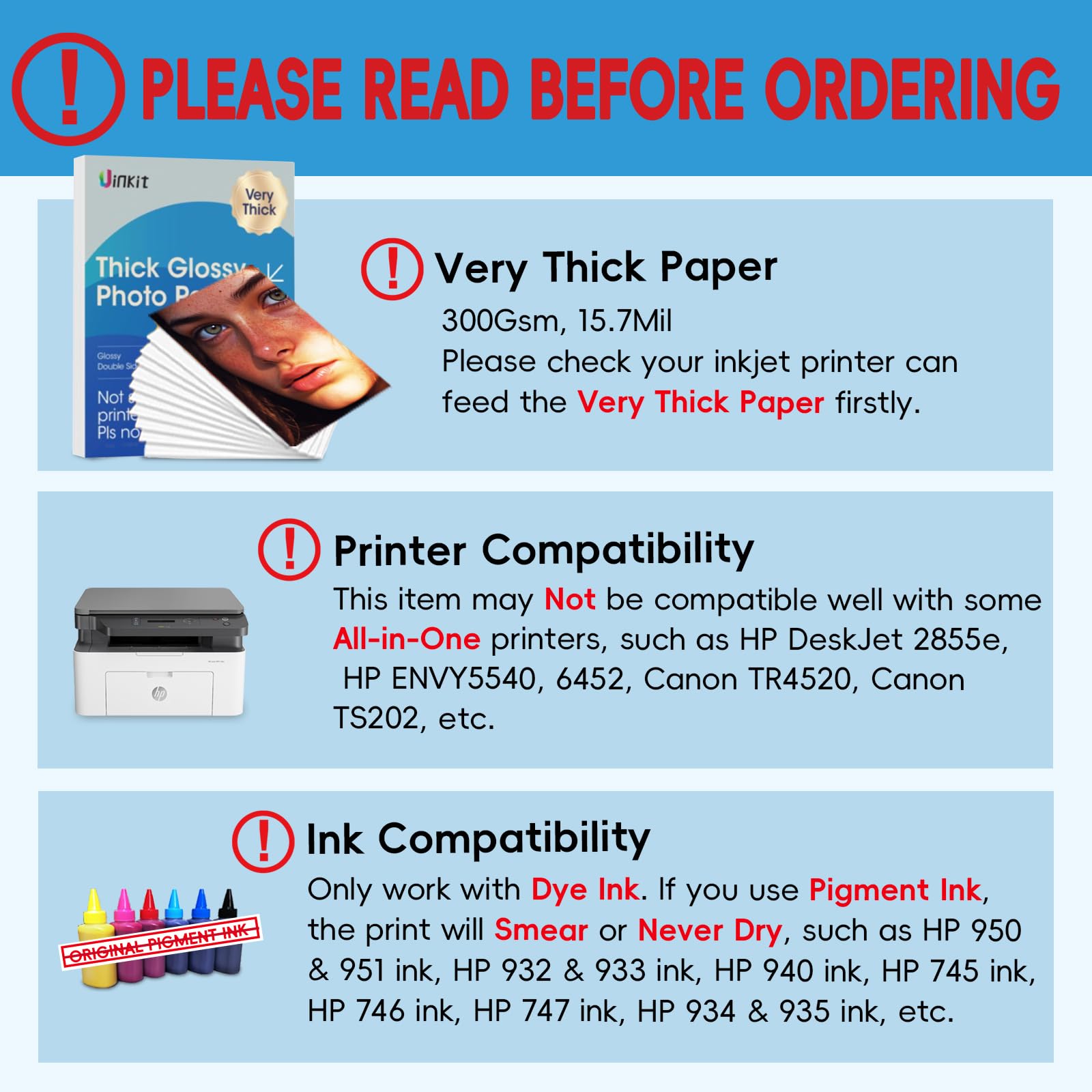 Uinkit 300gsm Glossy Photo Paper 8.5x11 - 100 Sheets for Inkjet Printers - Perfect for Photo Albums & Art Prints