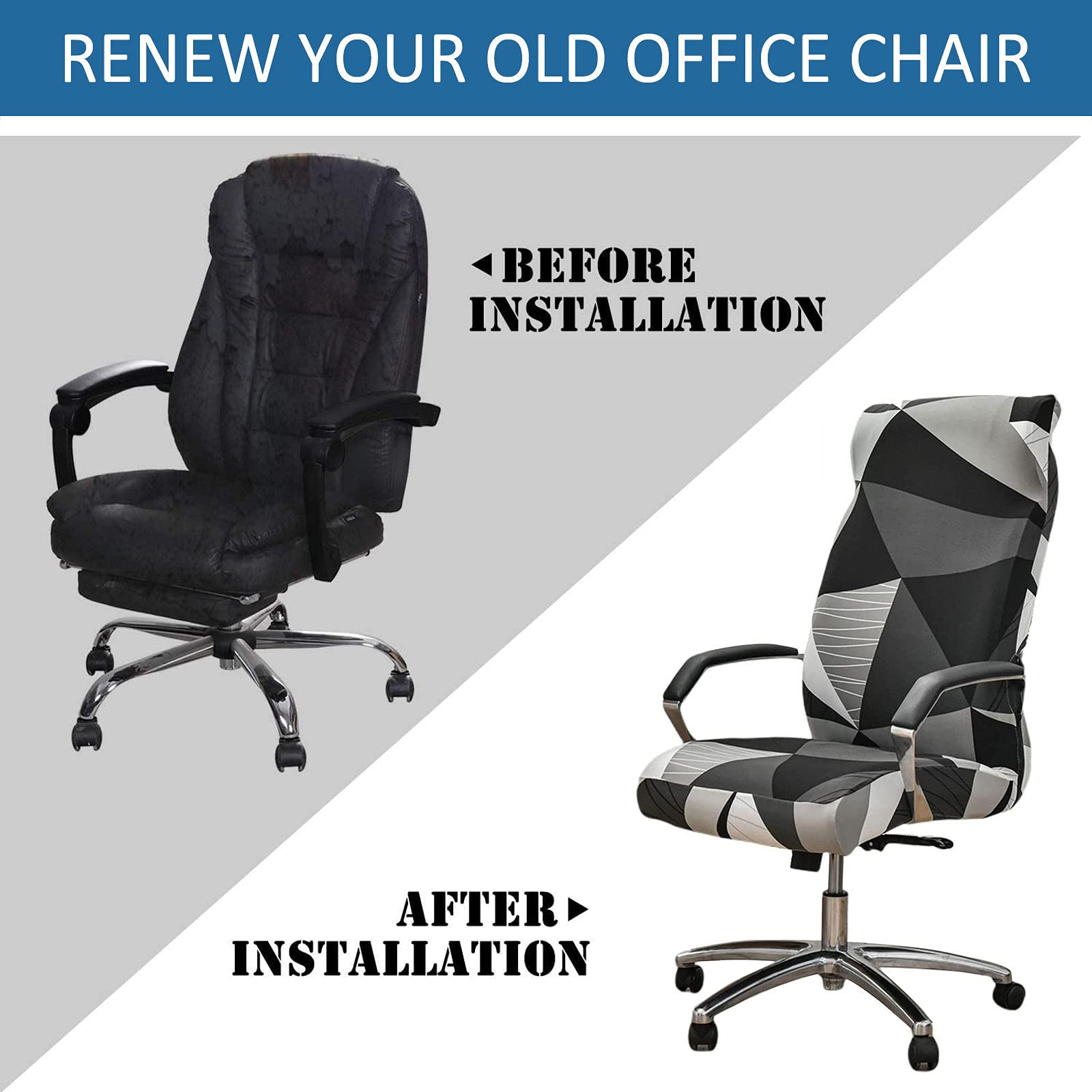 Breathable Stretch Office Chair Cover - Printed Spandex Slipcover for Computer & Desk Chairs (Large, Rotating) - Perfect for Home Office & Conference Rooms