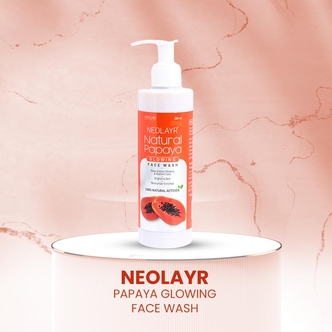 Neolayr Natural Papaya Glowing Face Wash with Papaya Extracts - Brightening & Moisturizing Cleanser for Radiant Skin (200ml) | Perfect for Daily Skincare Routine & Achieving a Healthy Glow