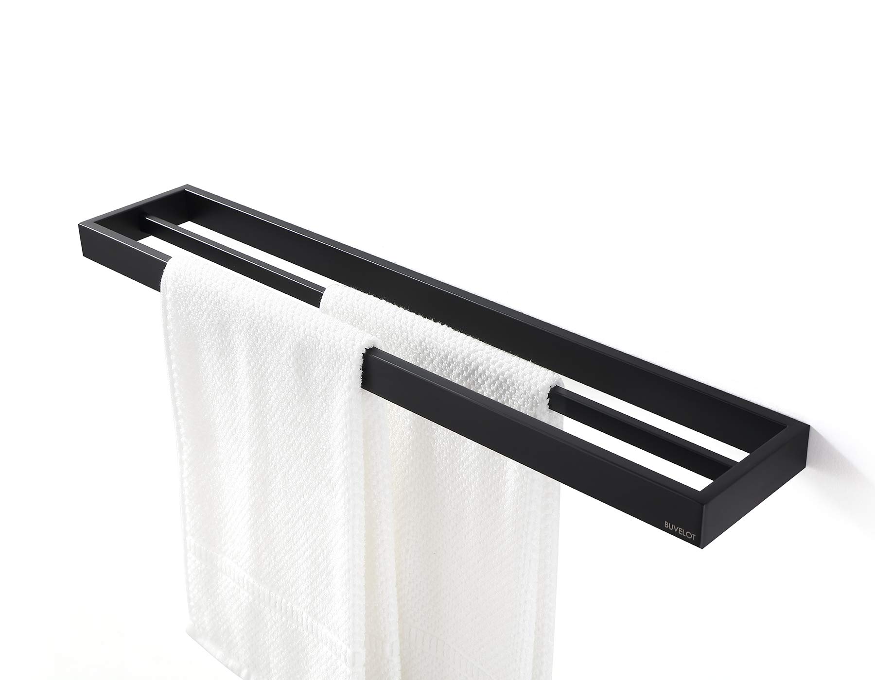 24 Inch Matte Black Double Towel Bar - Hotel Style Bathroom Towel Holder & Shelf for Contemporary Bathrooms - Wall Mounted Towel Rack (Ler Series 073080-MB) - Perfect for Spa, Guest Bath & Luxury Hotel Style Decor