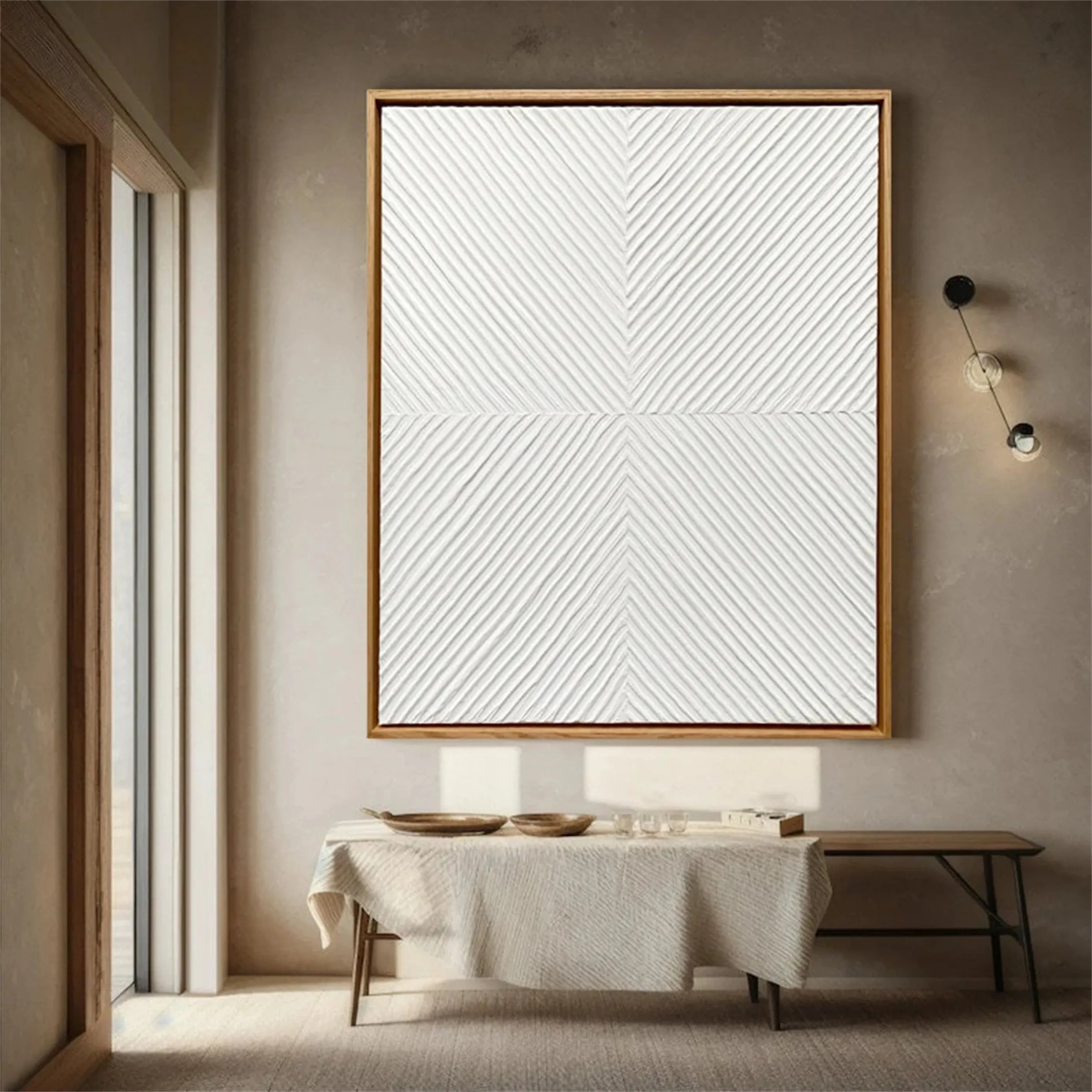 White Minimalist Textured Painting Canvas - Modern Abstract Wall Art for Living Room, Bedroom & Office Decor | High-Quality Stretched Canvas #MM206