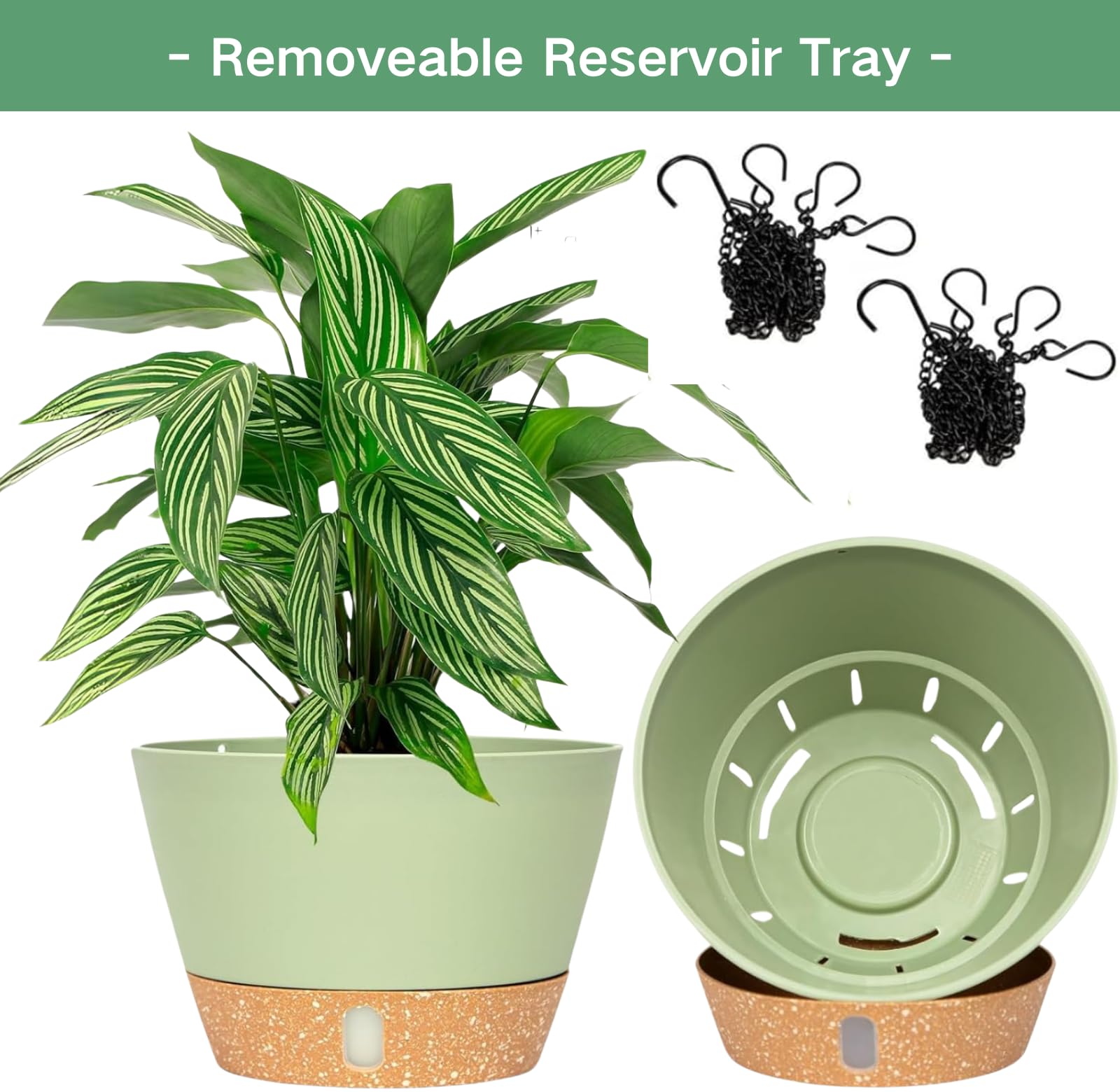 10 Inch Hanging Planters for Indoor Plants - 2 Pack Self Watering Pots with Drainage Holes & Removable Tray - Outdoor Hanging Baskets for Balcony, Patio, Garden Decor - Perfect for Herbs, Flowers & Small Plants