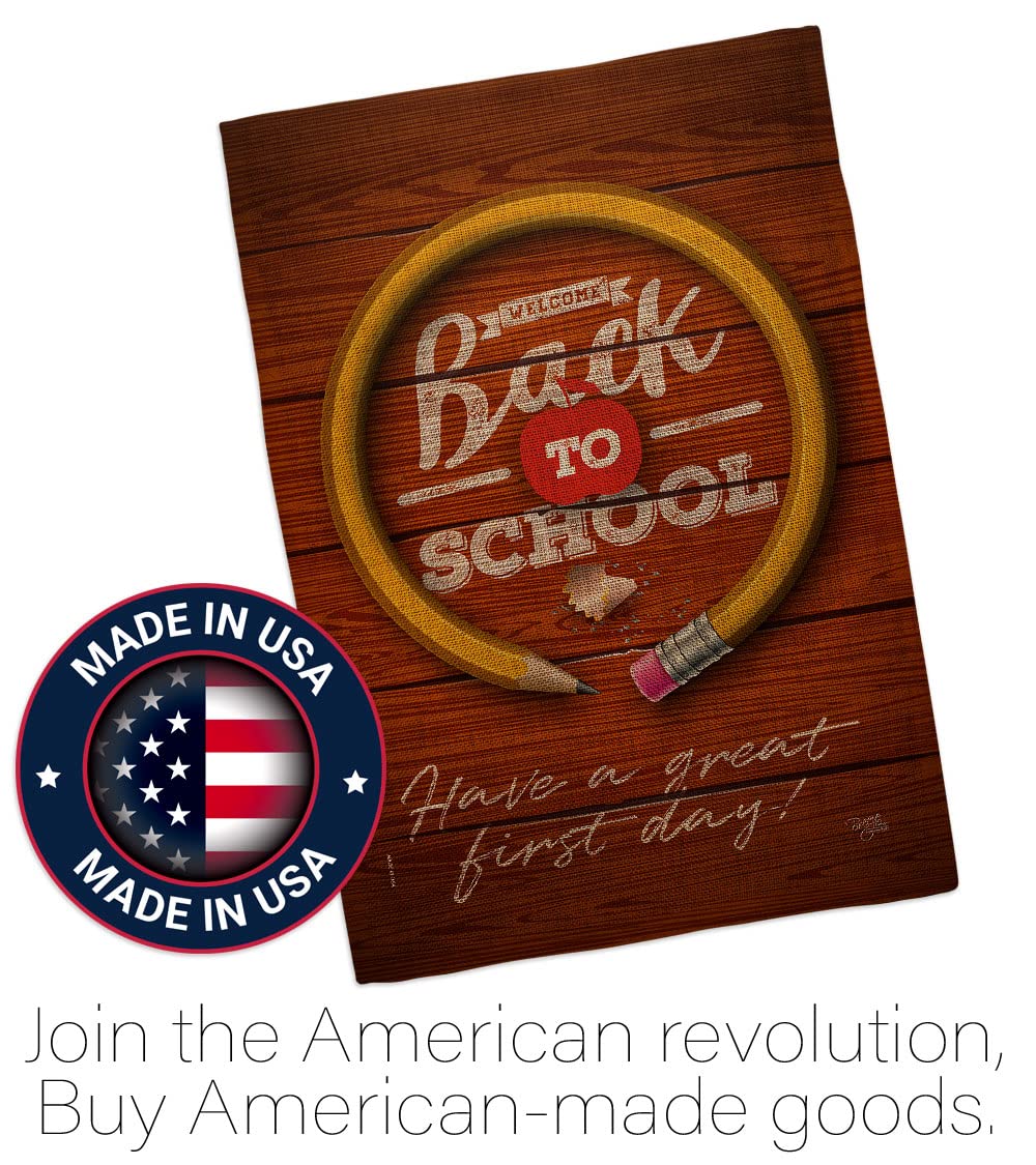 Breeze Decor First Day of School Burlap House Flag - Double-Sided Back to School Banner for Teachers & Students - Made in USA - Perfect for Classroom Decor, Yard Signs, and Teacher Appreciation Gifts
