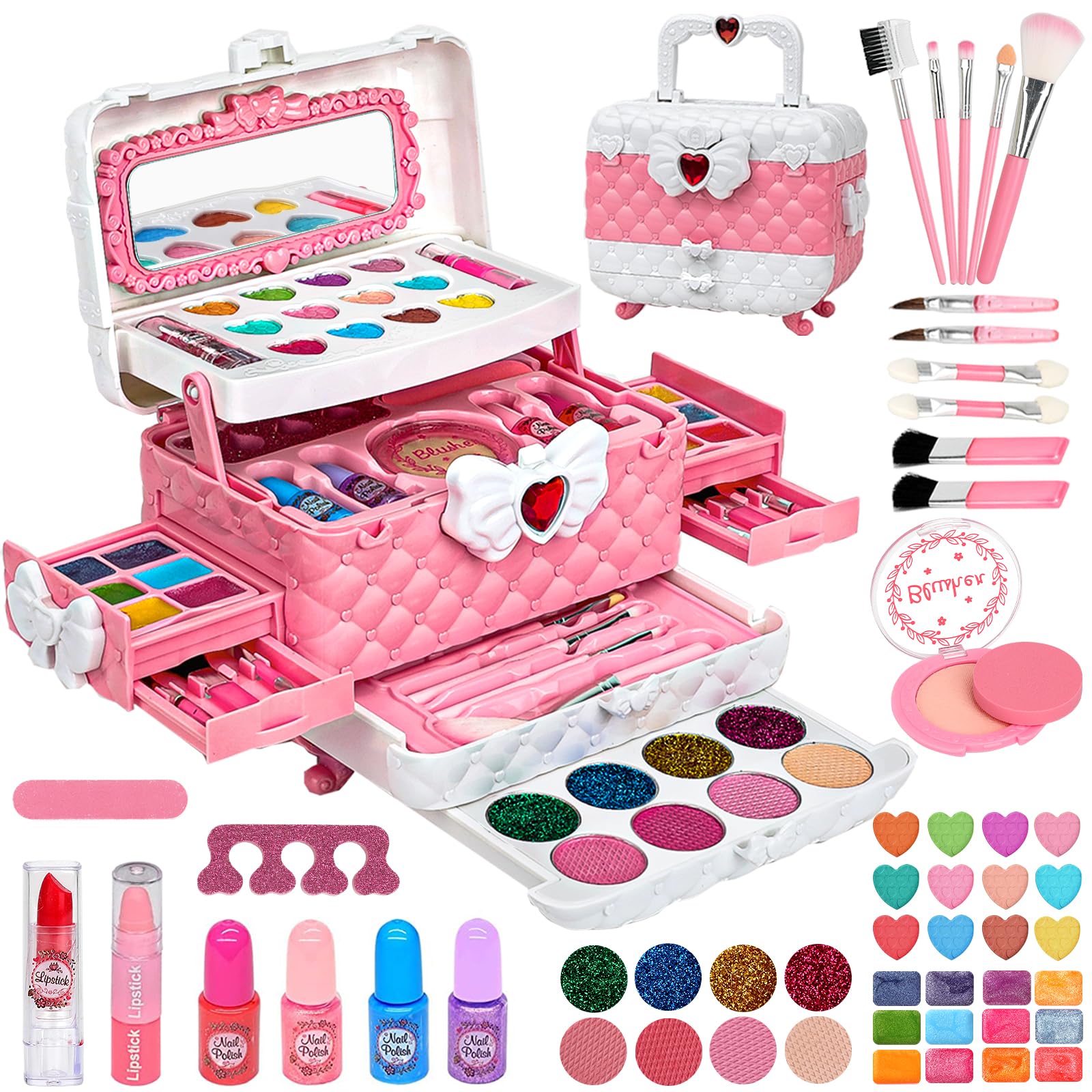55 Pcs Washable Kids Makeup Toy Set - Princess Gift for Girls, Perfect for Play & Dress-Up