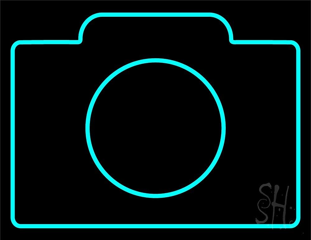 Turquoise LED Neon Camera Sign 15x19 Inches - Black Acrylic Backing with Dimmer, Bright Premium Indoor Neon Light for Computer & Electronics Store Decor - Perfect for Gaming Rooms, Photography Studios & Retail Displays