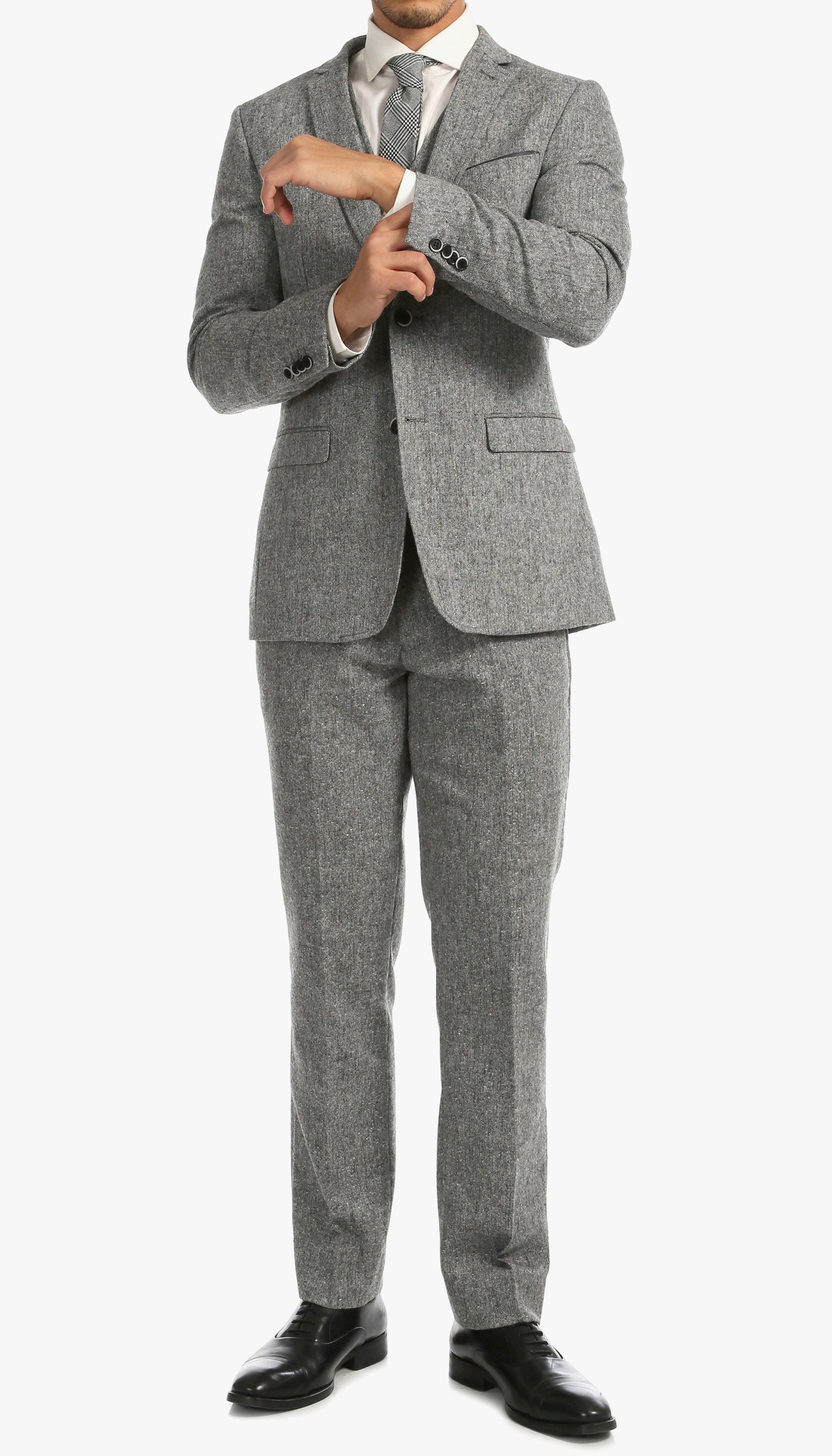 Grey Tweed Men's Slim Fit 3-Piece Suit | Formal Business Attire | Wedding, Office & Special Occasion Wear