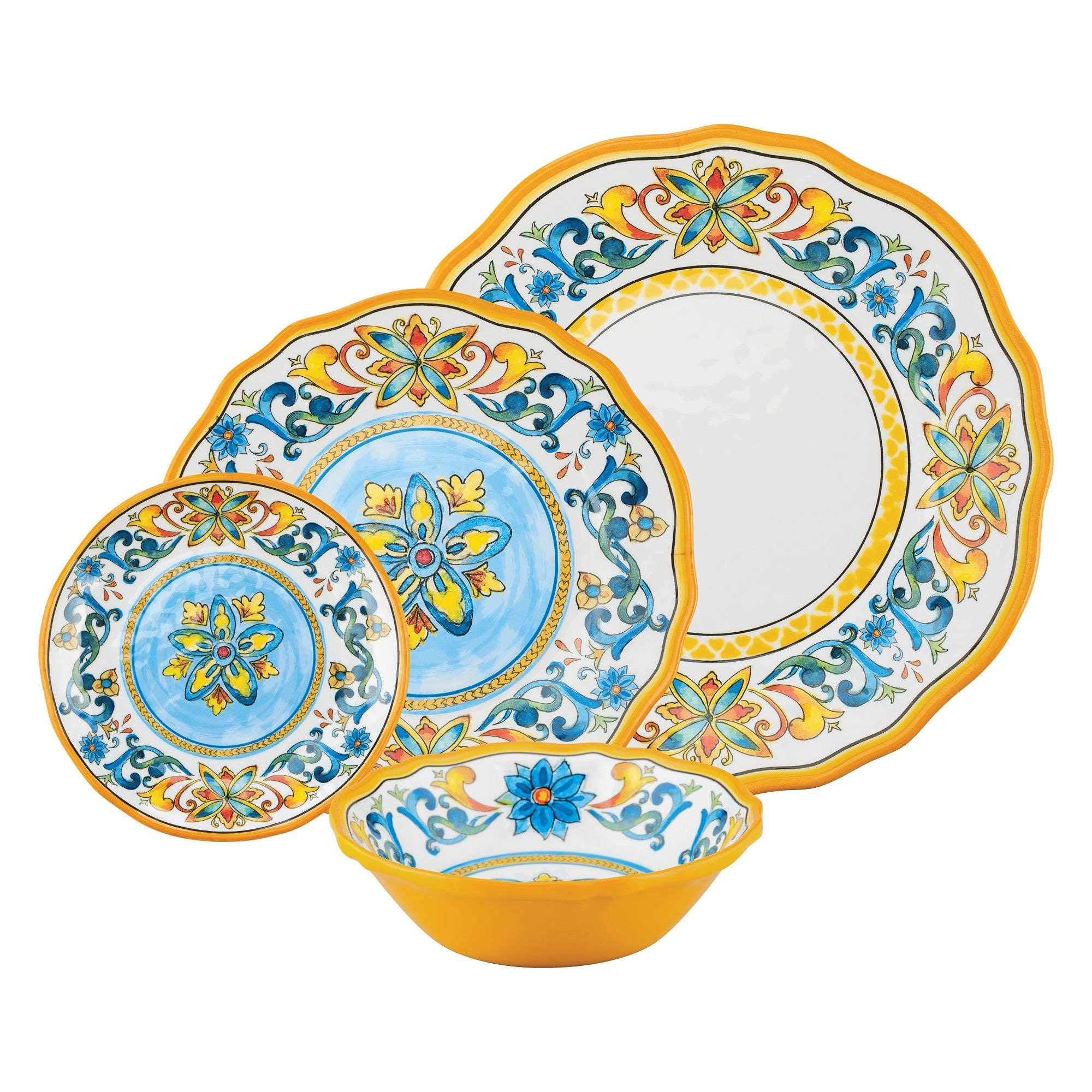 UPware 16-Piece Chianti Melamine Dinnerware Set - Durable Outdoor Dishes & Plates Set for 4 - Colorful Shatterproof Tableware for Picnics, Camping & Patio Dining