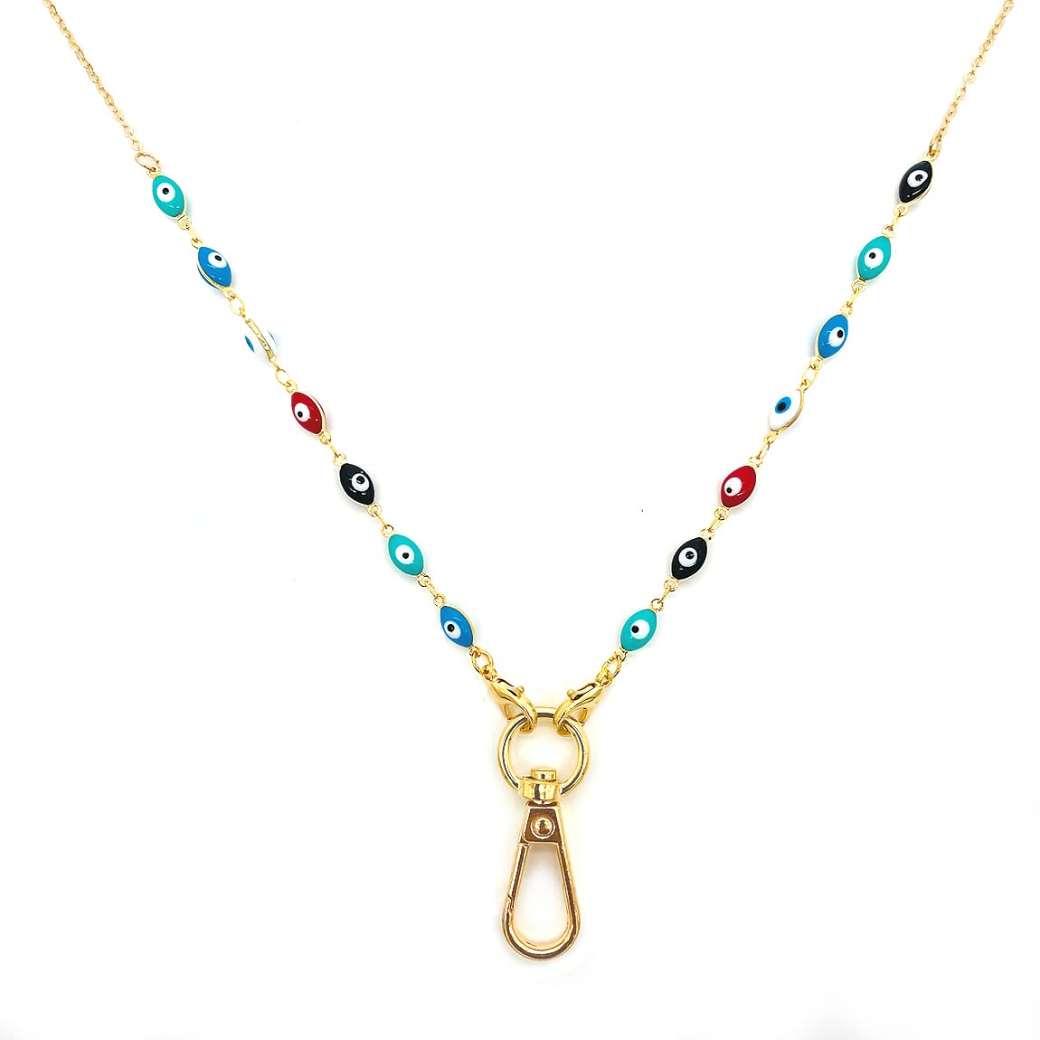 Evil Eye Lanyard for Cruise Ship Cards & ID Badges - Women's Gold Chain Necklace for Travel & Work