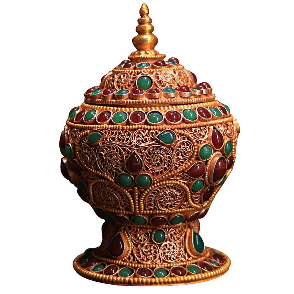 Authentic Tibetan Prayer Bottle - Buddhist Feng Shui Ornament in Brass - God of Wealth Statue for Home & Office Decor - Perfect for Meditation Spaces, Altars & Spiritual Gifts