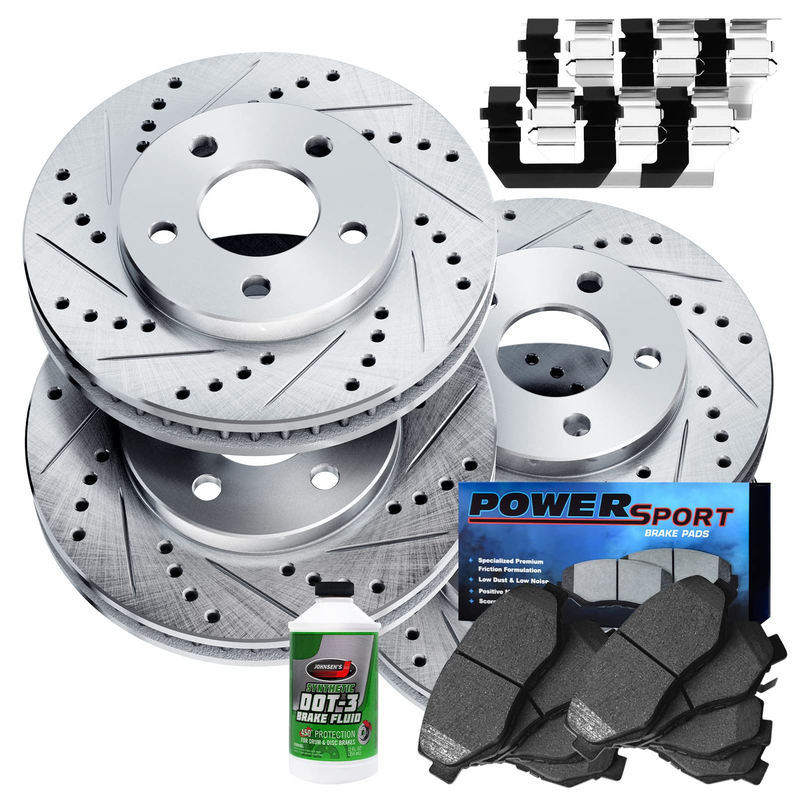 Power Sport Front & Rear Brake Pads & Rotors Kit - Heavy Duty Braking System with Hardware (BLCC.66036.44) for Motorcycles, ATVs & Off-Road Vehicles