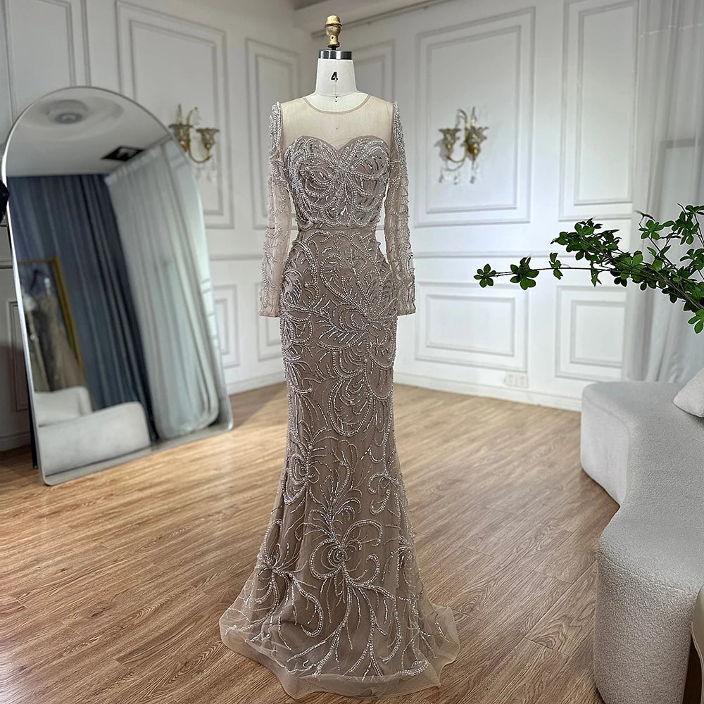 Luxury Dubai Nude Mermaid Evening Gown with Pearls Beading - Arabic Formal Dress LA72648 for Weddings, Galas & Special Occasions