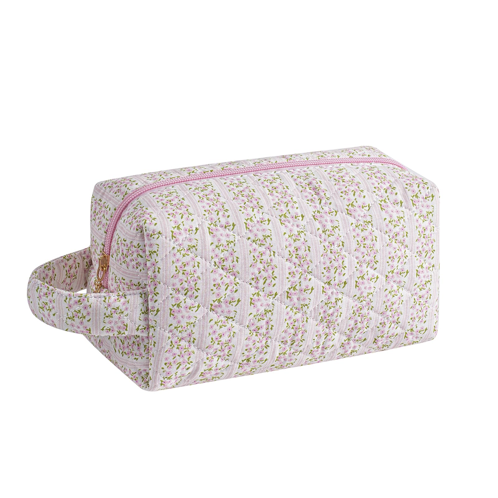 Floral Makeup Bag with Handle - Cute Travel Cosmetic Bag for Women & Teens, Pink Zippered Toiletry Pouch for Makeup Essentials | Perfect for Travel, Gym & Daily Use