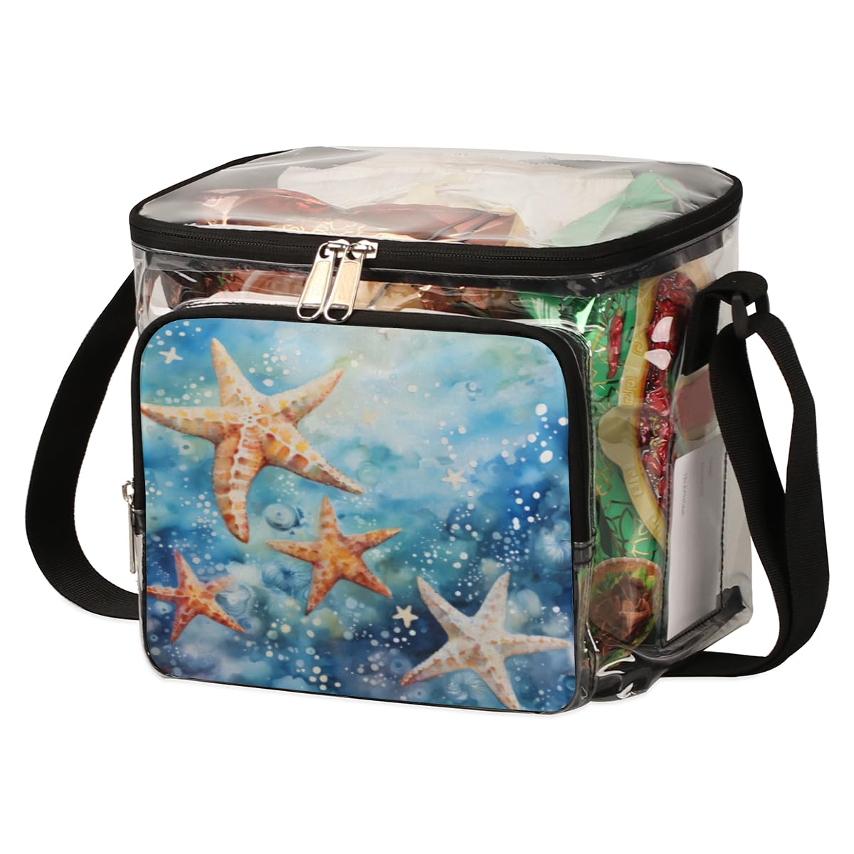 GzLeyigou Clear Starfish Tote Bag with Handles - Transparent Crossbody Shoulder Bag for Lunch, Beach, Travel, Picnic, Concerts & Sports Events (Stadium Approved) - Perfect for Summer Outings, Pool Parties & Vacation Essentials