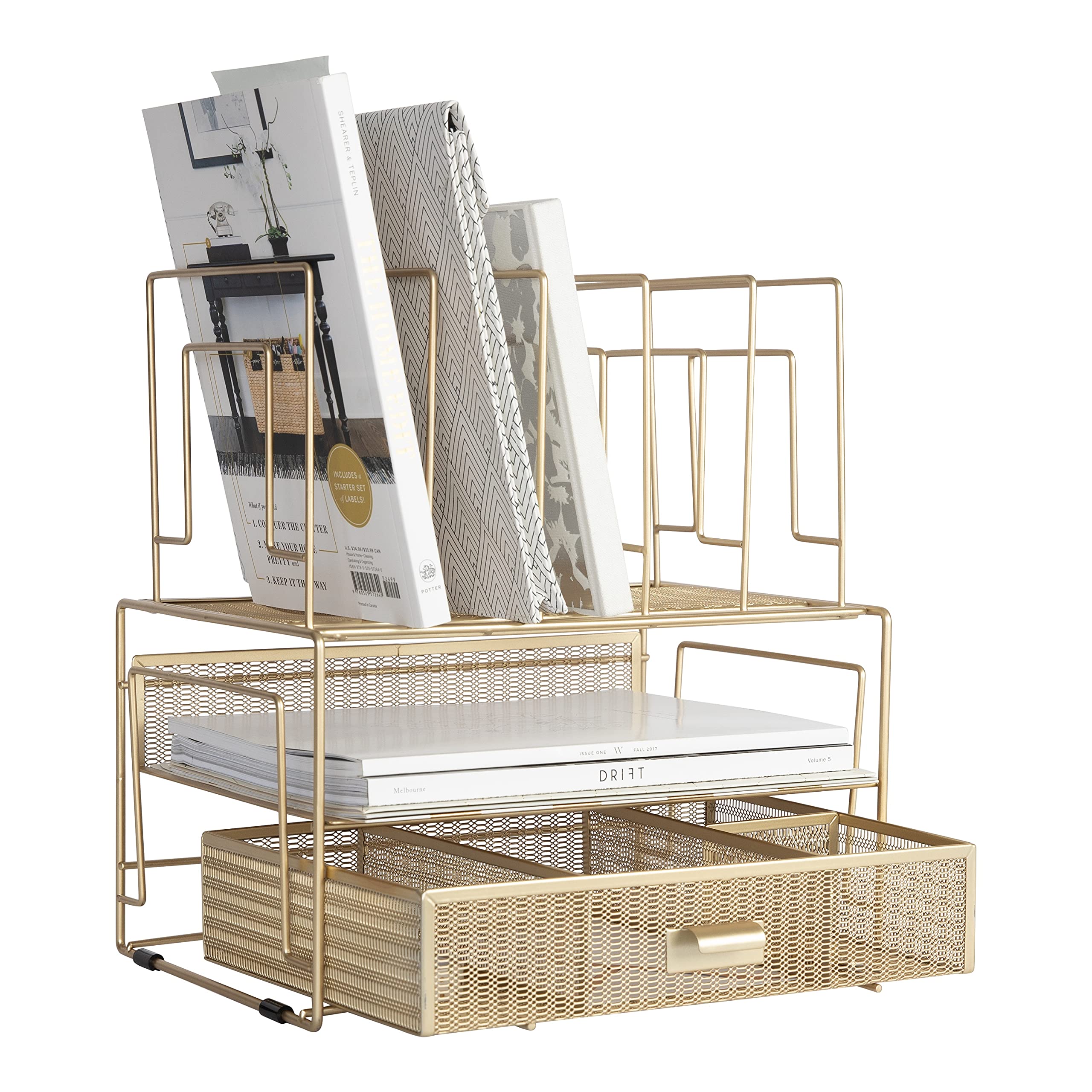 BLU MONACO Gold Desk Organizer - Office File Holder for Desk Storage (Home & Office Use)