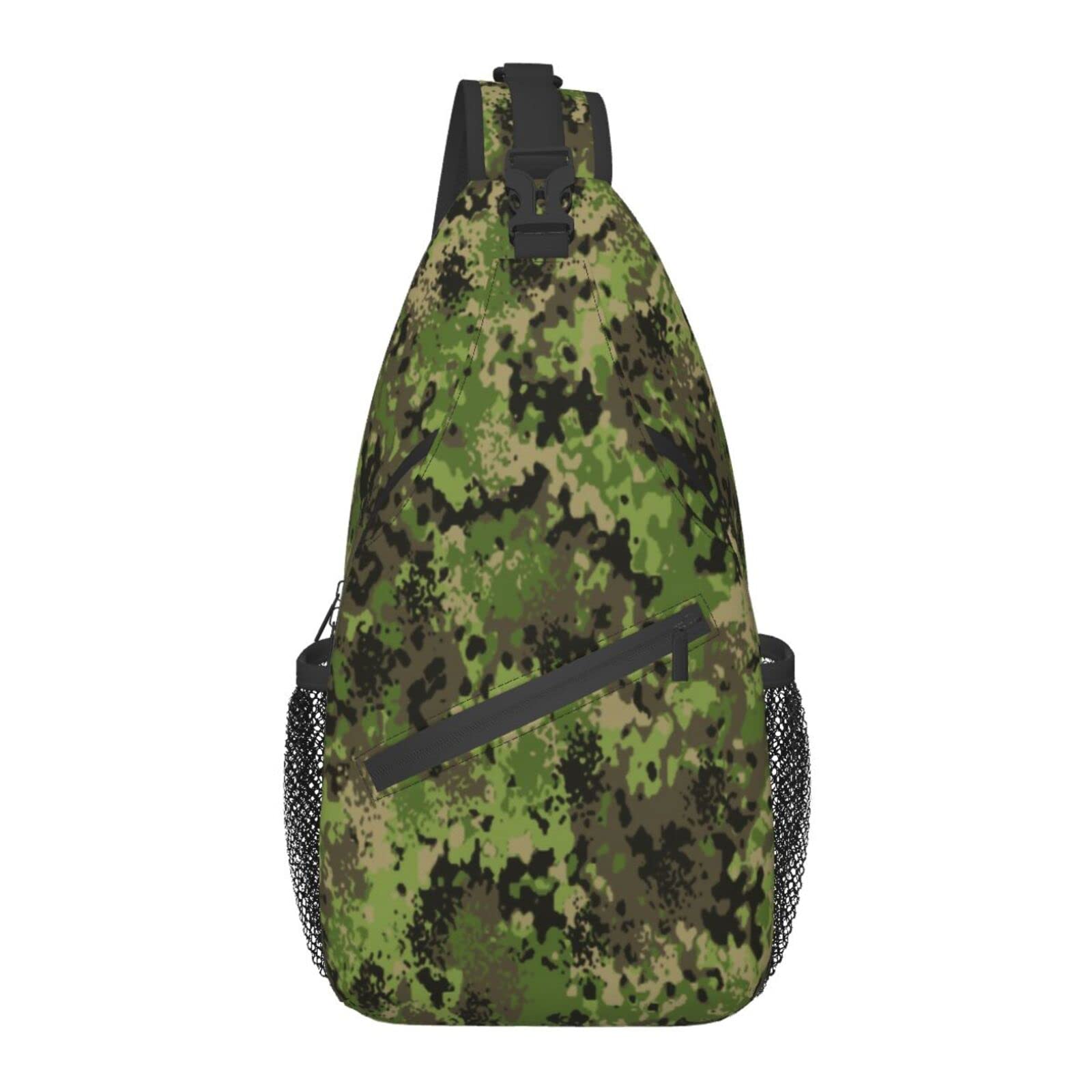 Green Camouflage Sling Bag - Adjustable Crossbody Shoulder Backpack for Men & Women | Lightweight Chest Bag for Travel, Hiking, Gym, Biking & Camping | Perfect for Outdoor Adventures & Casual Daily Use