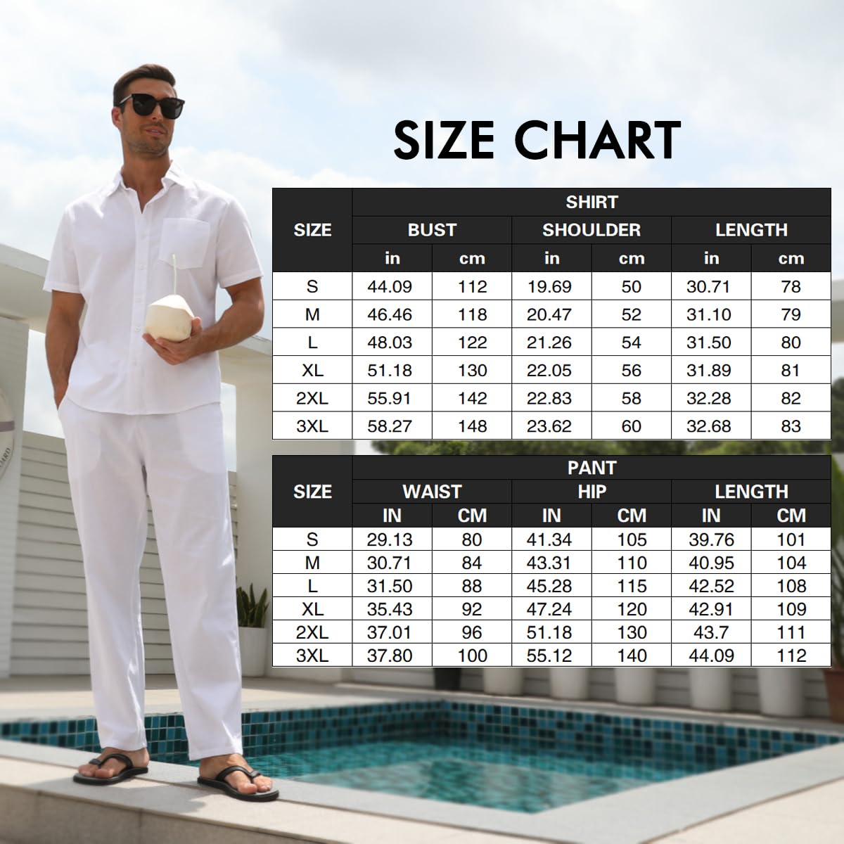 Men's 2-Piece Linen Outfit Set - Casual Button Down Shirt & Yoga Pants for Summer, Beach Weddings & Relaxation | Breathable Matching Suit for Yoga, Travel & Outdoor Activities