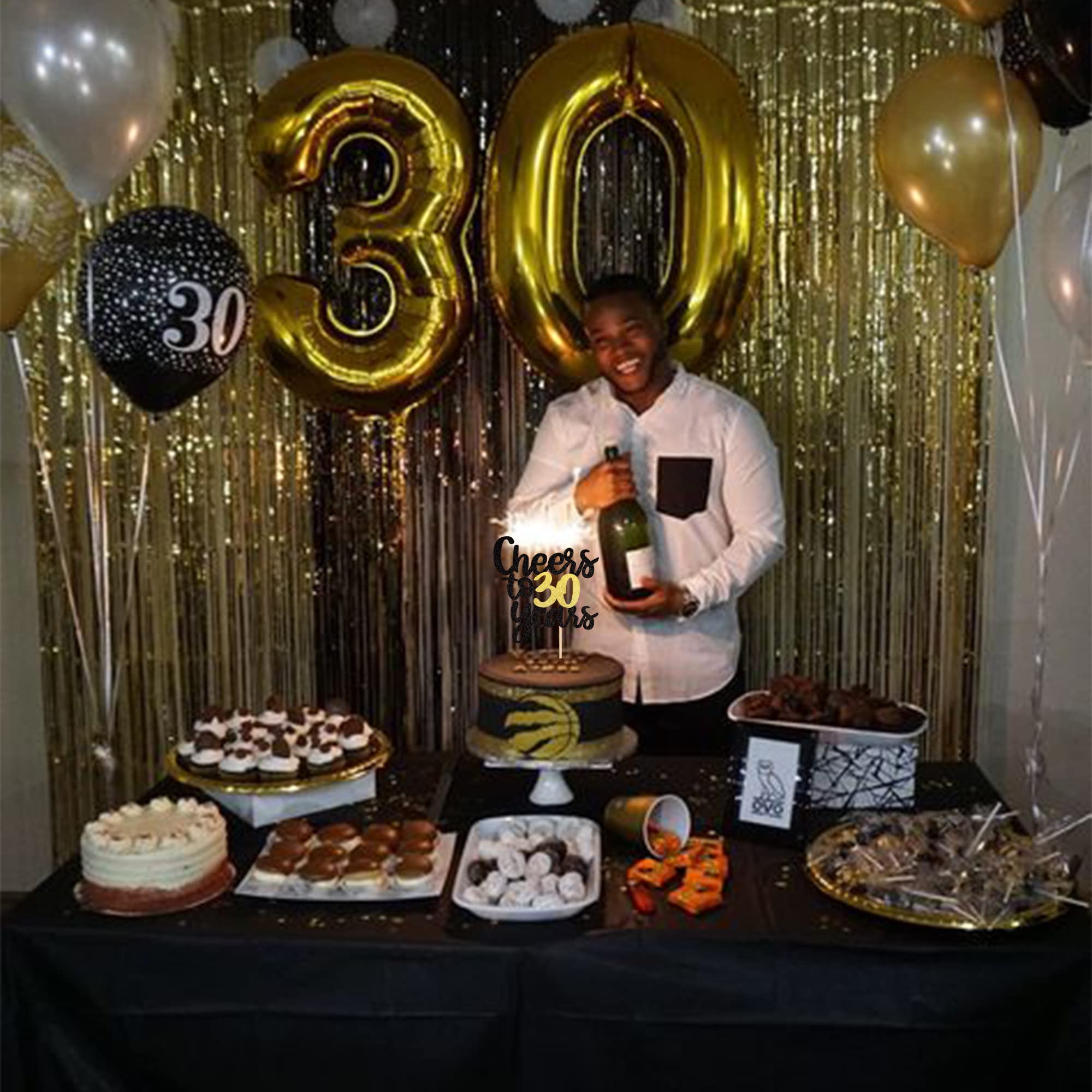 1 Pack Black & Gold Glitter 30th Birthday Cake Topper - Happy 30th Cake Decoration for Anniversary Party Supplies | Perfect for 30th Birthday Celebrations, Milestone Cakes & Special Occasion Decor